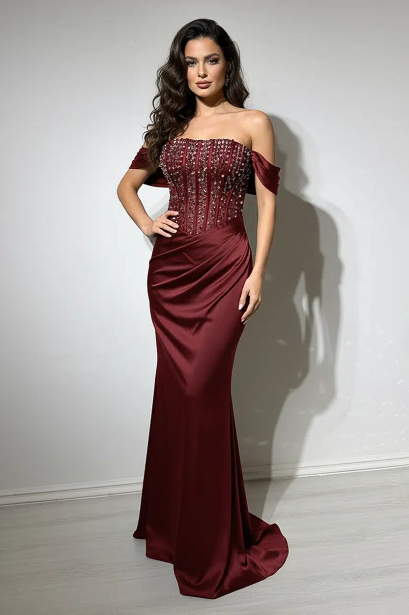 Embellished Corset Satin Dress