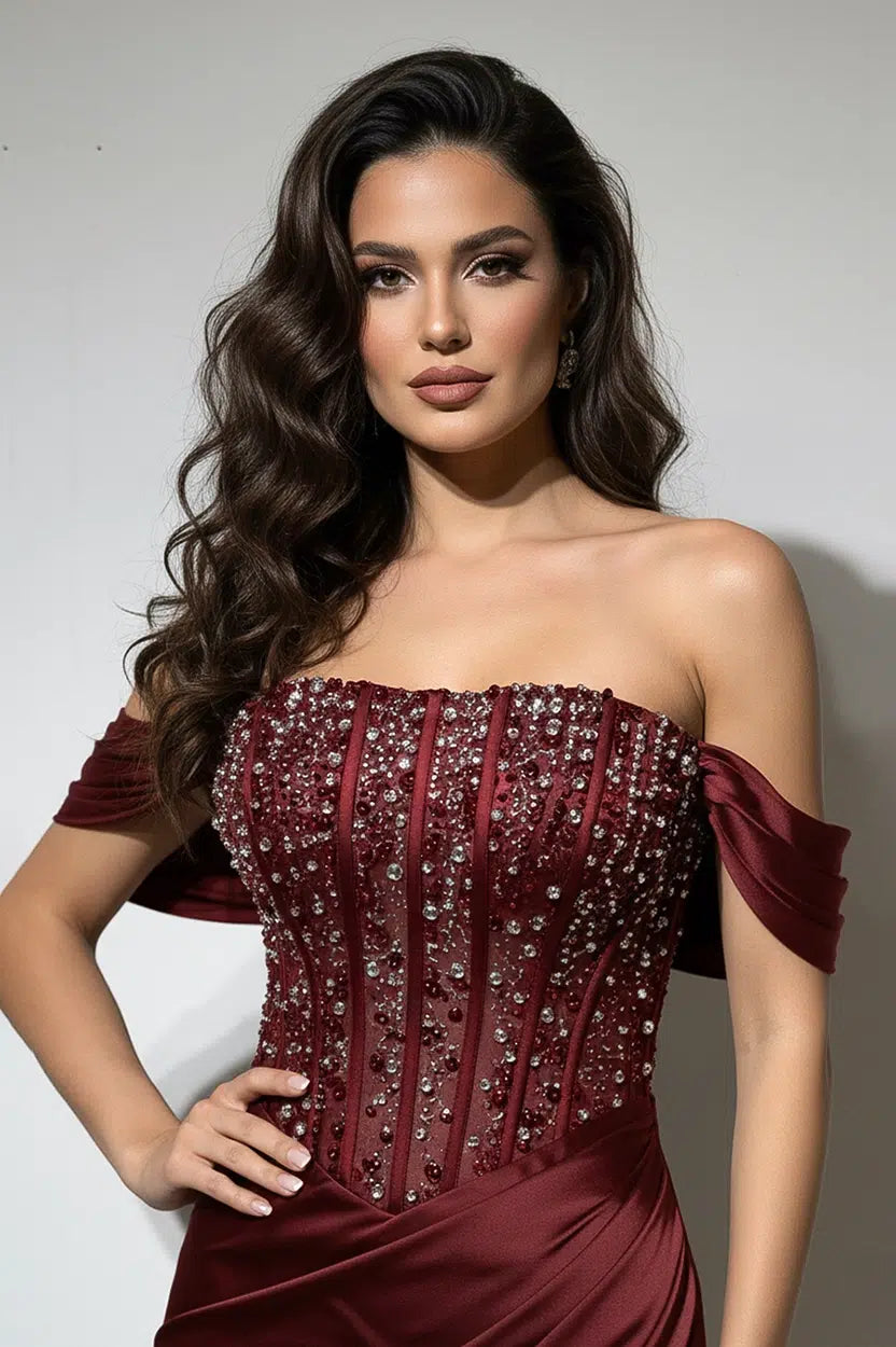 Embellished Corset Satin Dress