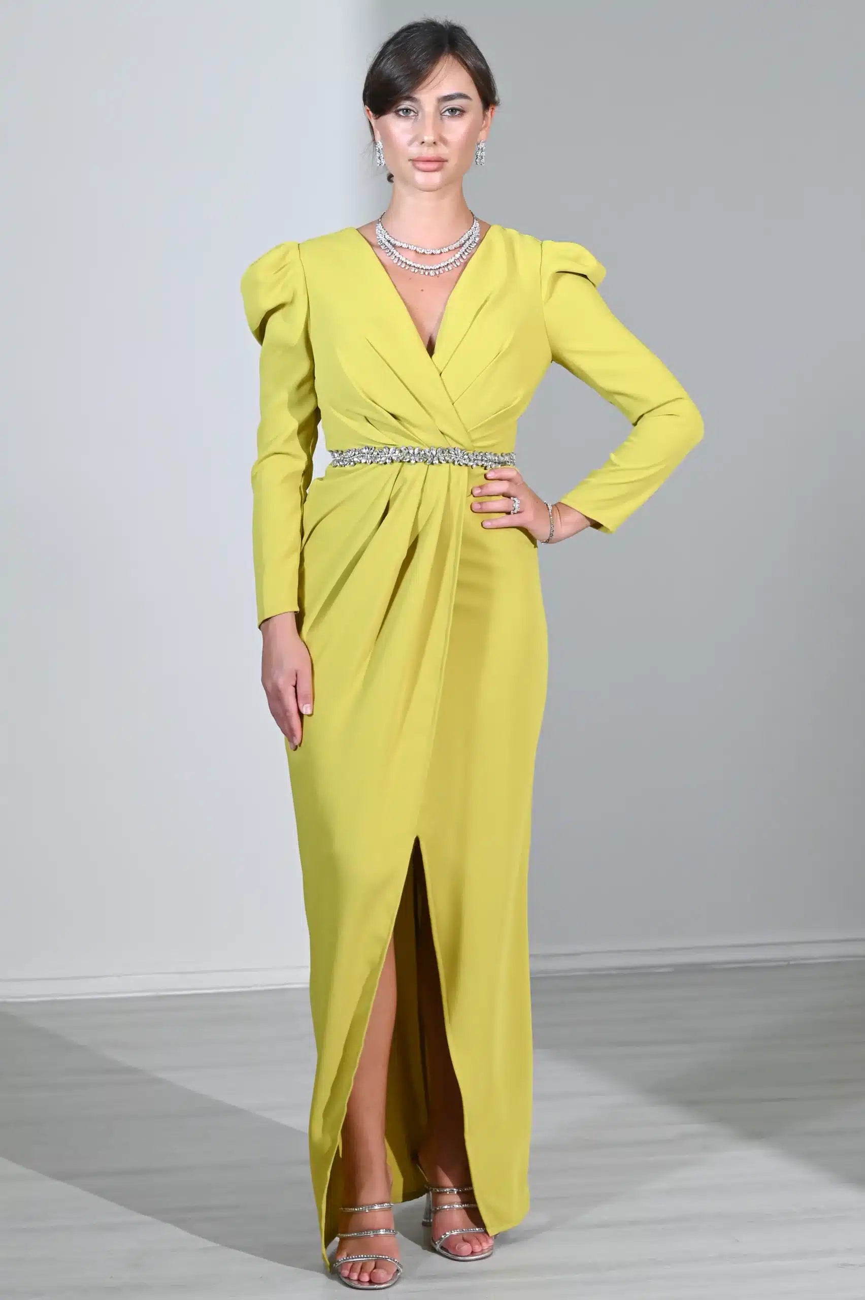 Embellished Crystal Bust Crepe Dress