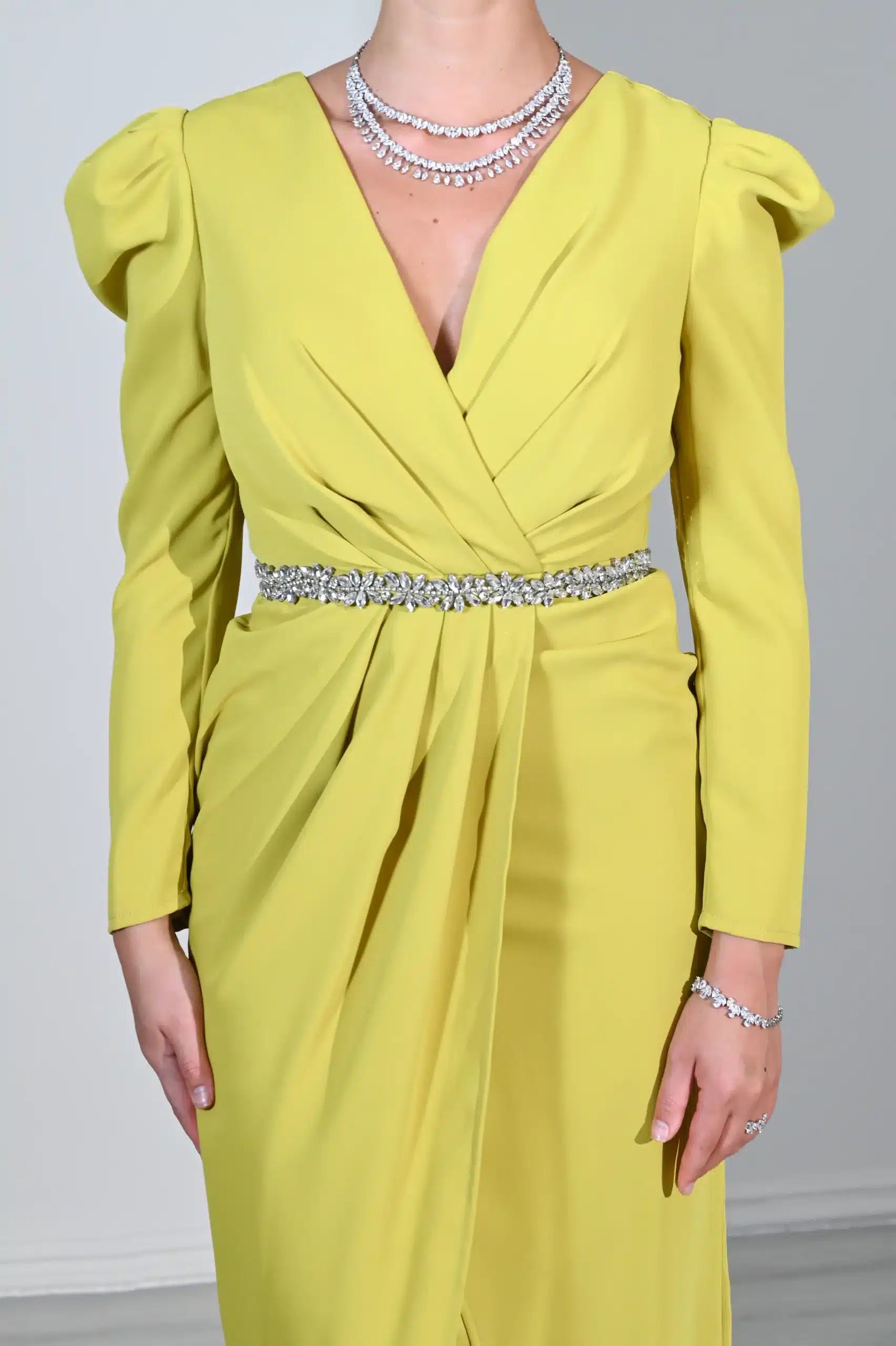 Embellished Crystal Bust Crepe Dress