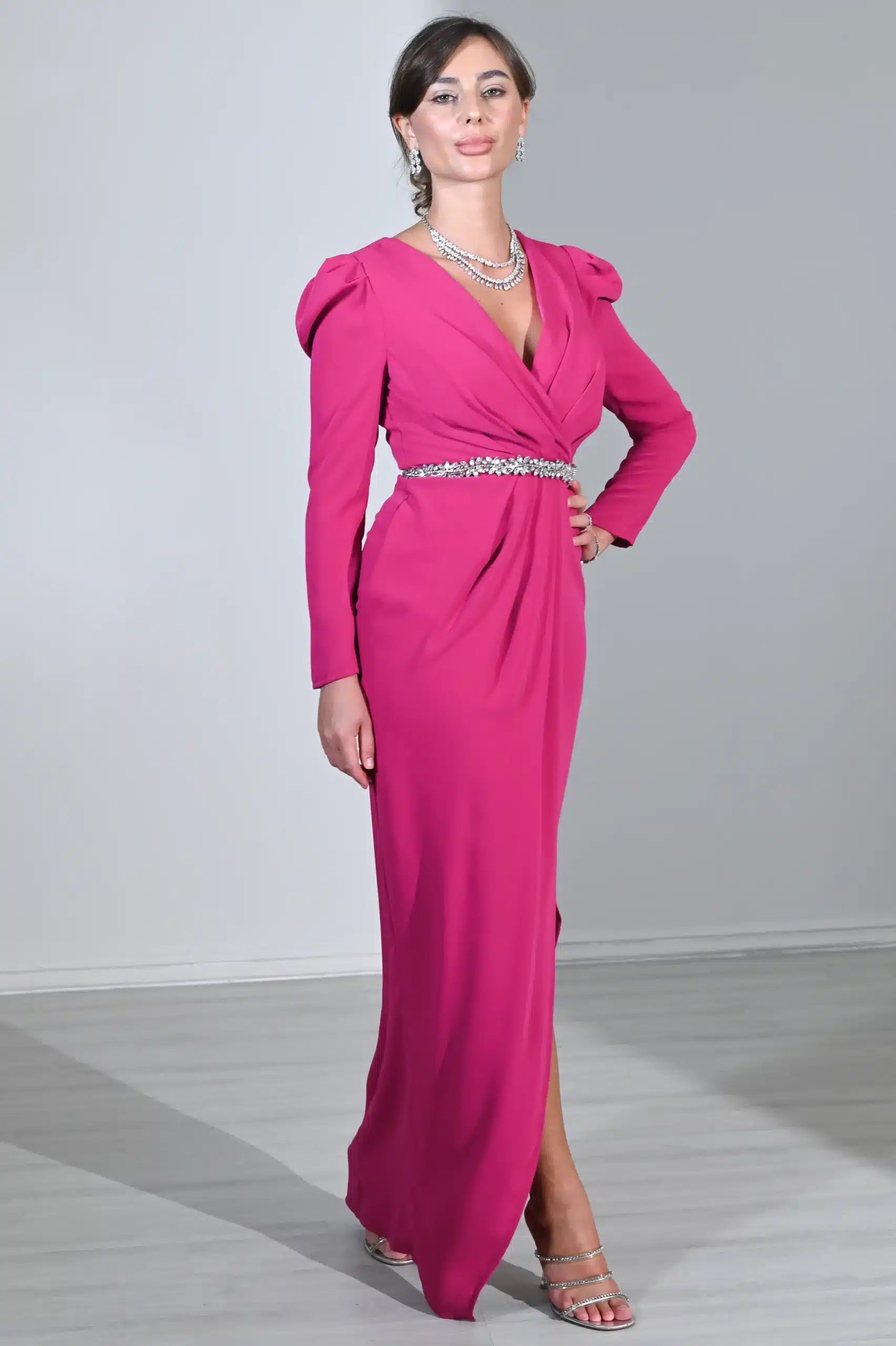 Embellished Crystal Bust Crepe Dress