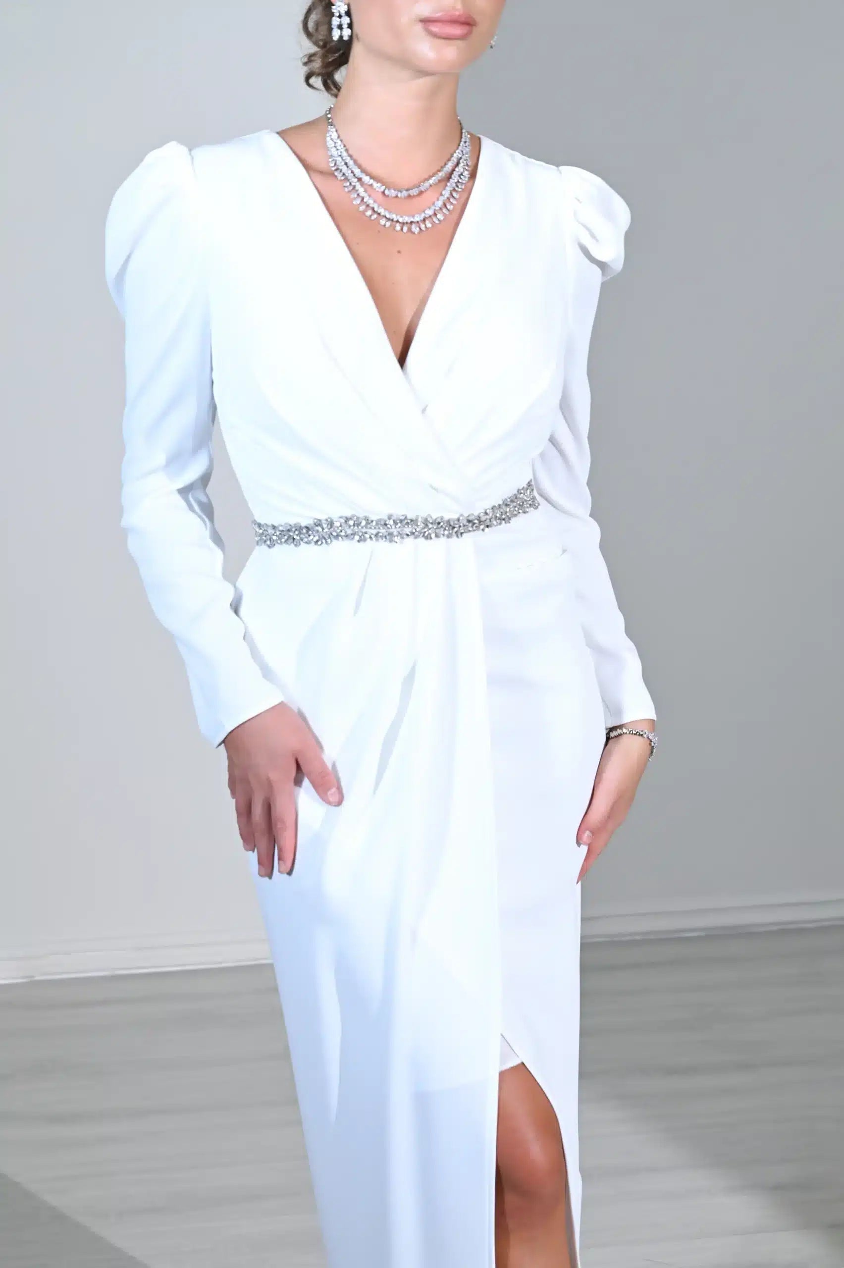 Embellished Crystal Bust Crepe Dress