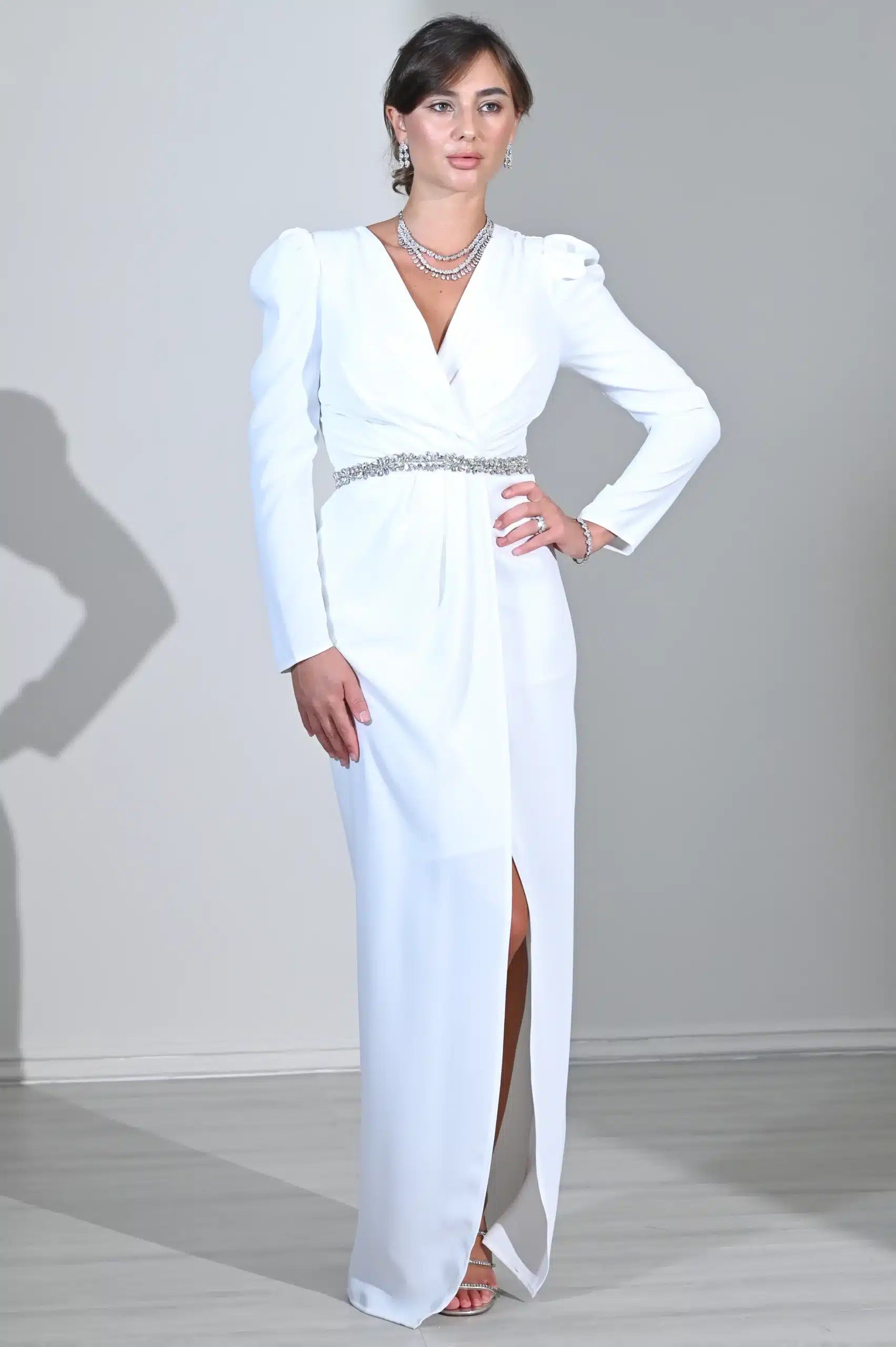 Embellished Crystal Bust Crepe Dress
