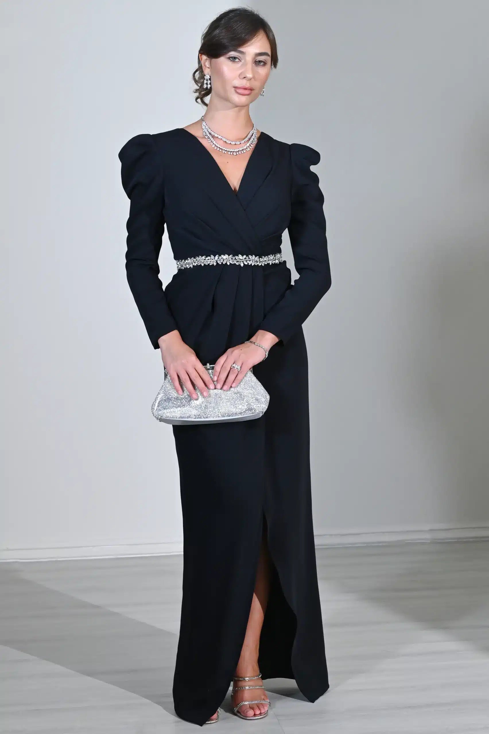 Embellished Crystal Bust Crepe Dress