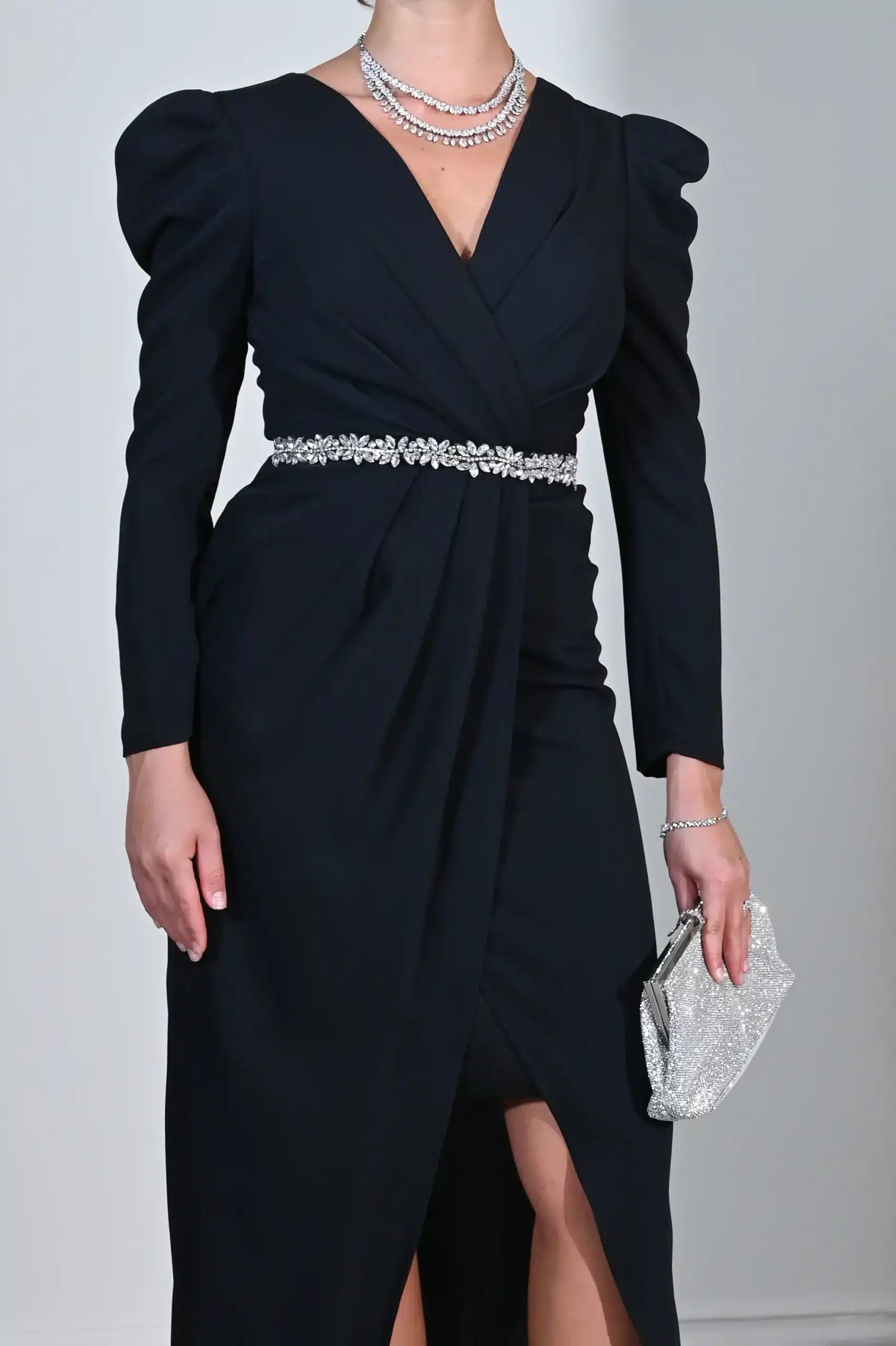 Embellished Crystal Bust Crepe Dress