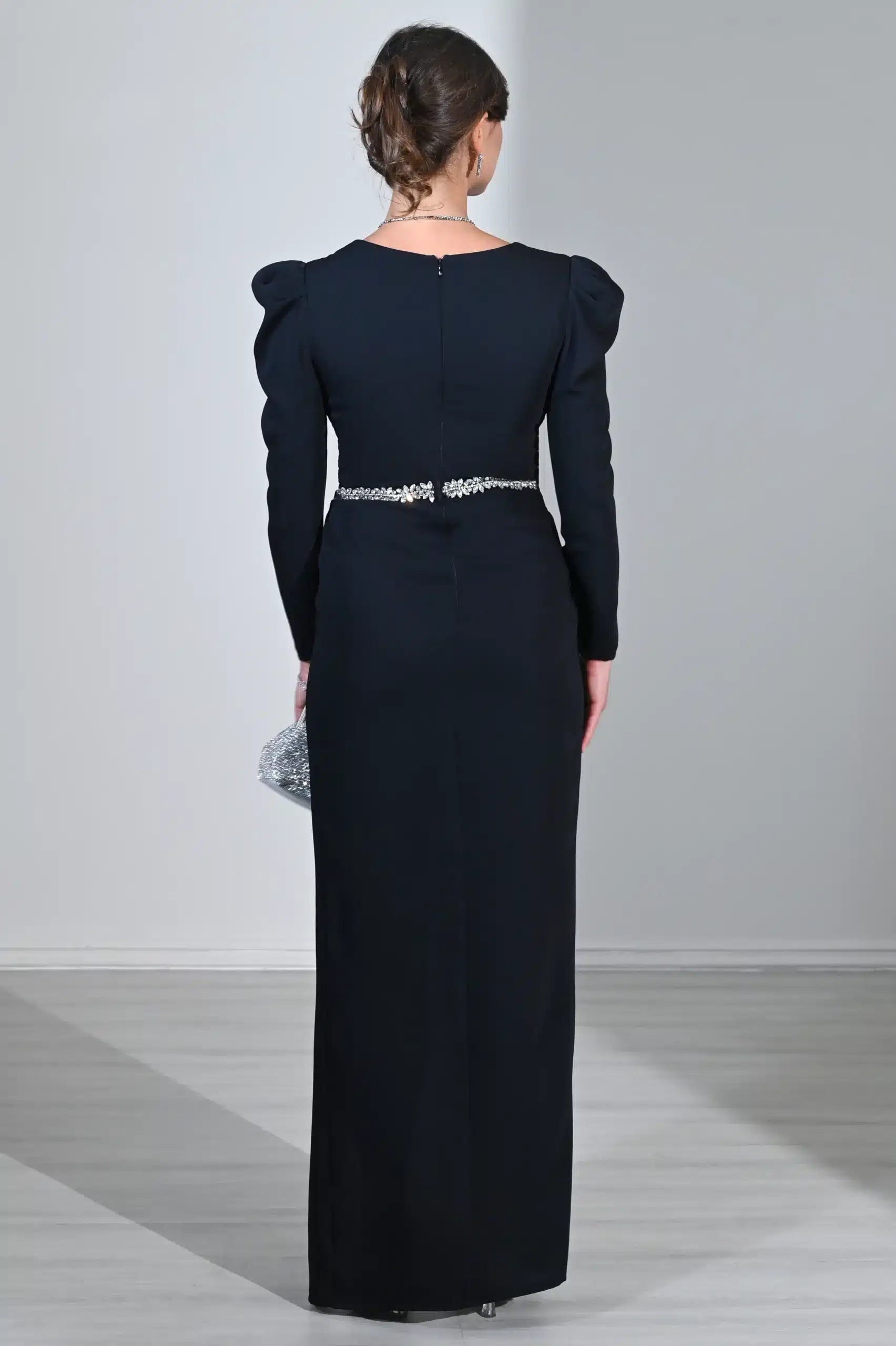 Embellished Crystal Bust Crepe Dress