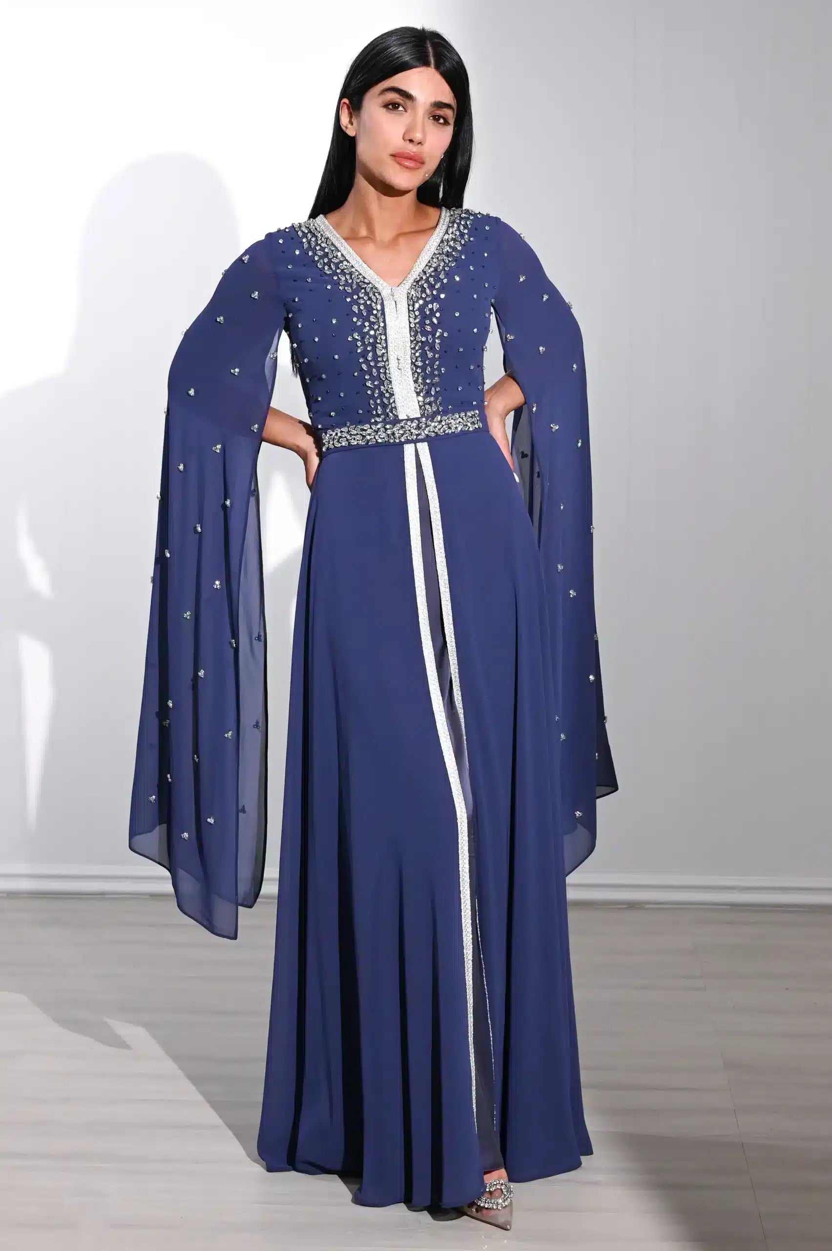Embellished Flute Sleeve Chiffon Kaftan