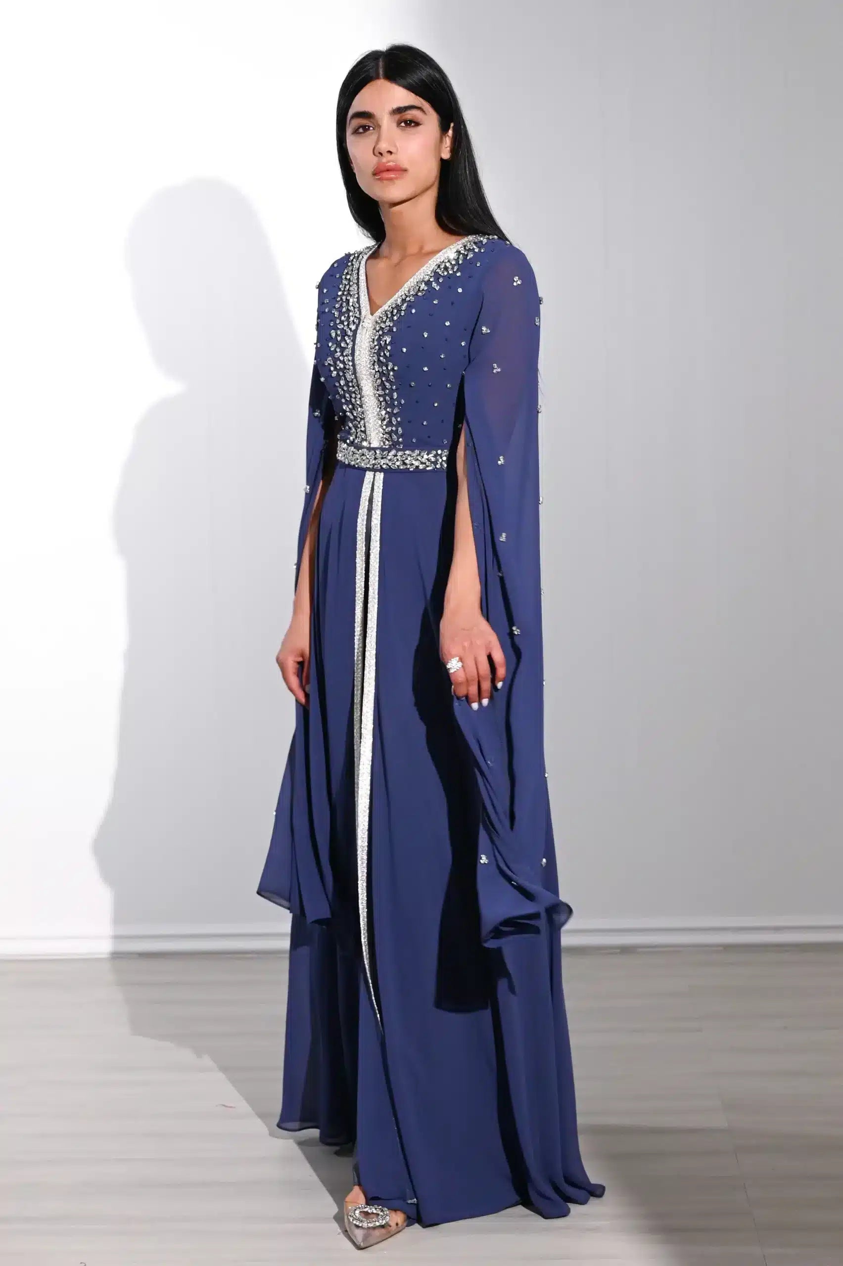 Embellished Flute Sleeve Chiffon Kaftan