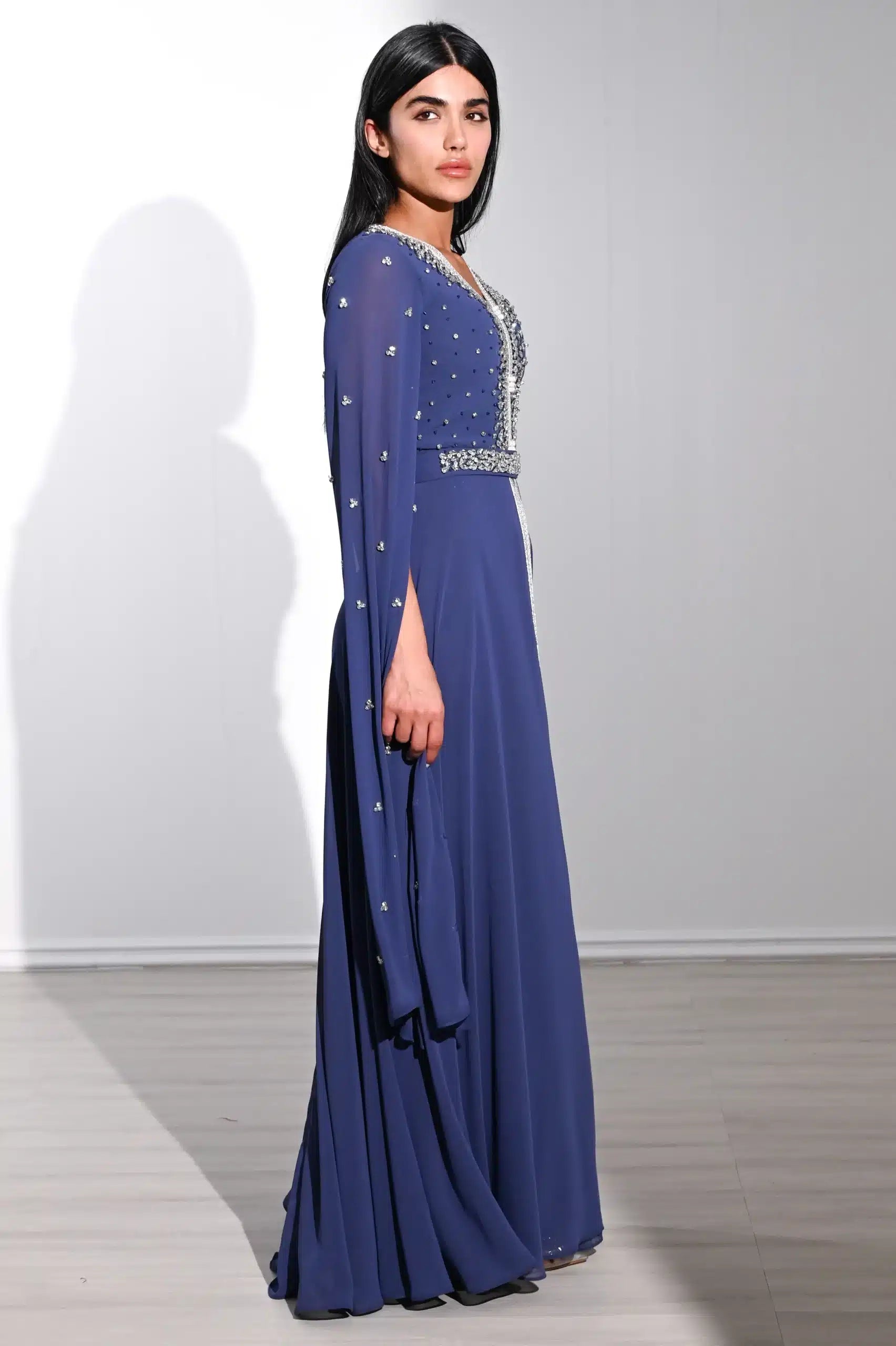Embellished Flute Sleeve Chiffon Kaftan