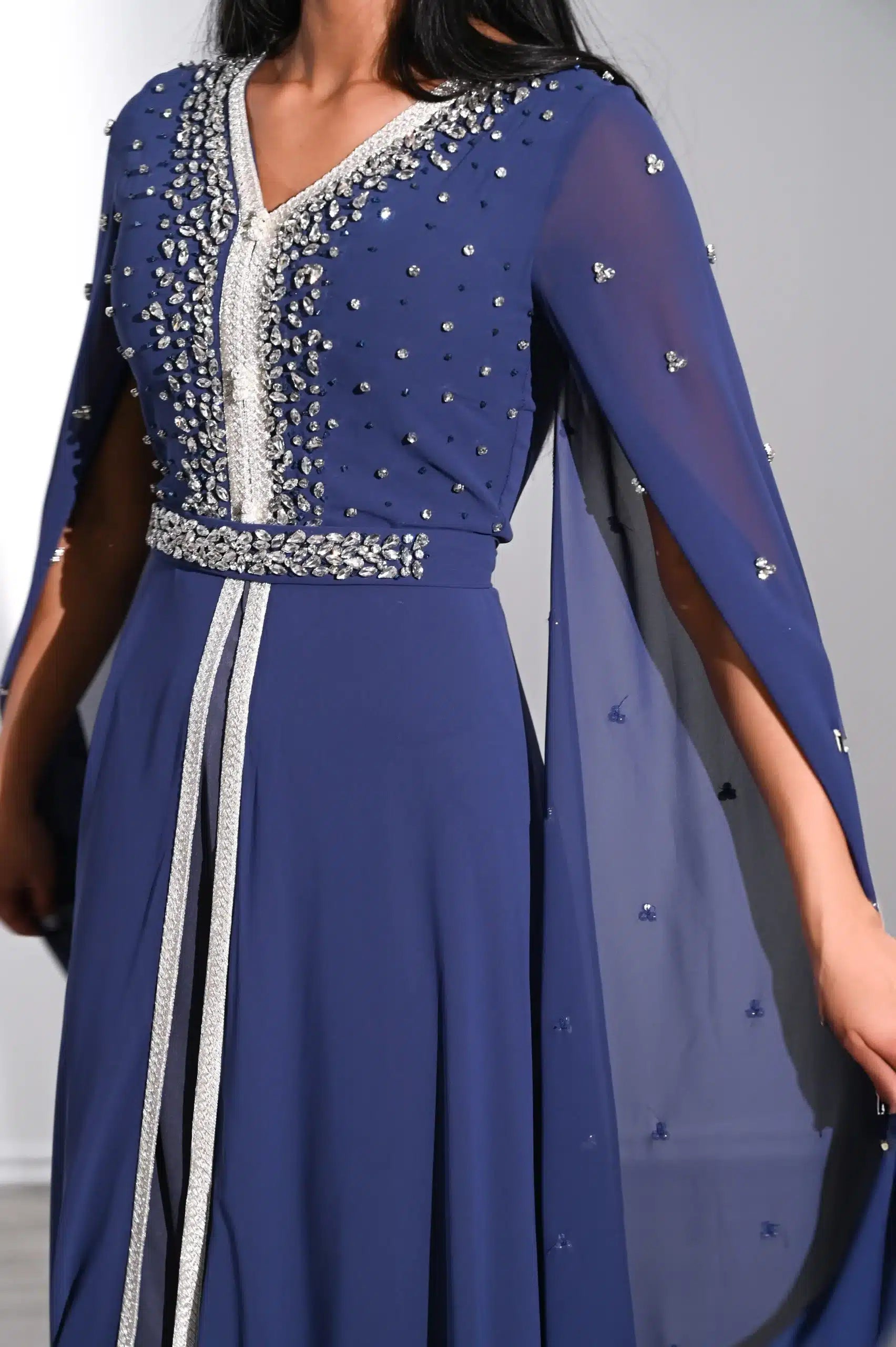 Embellished Flute Sleeve Chiffon Kaftan