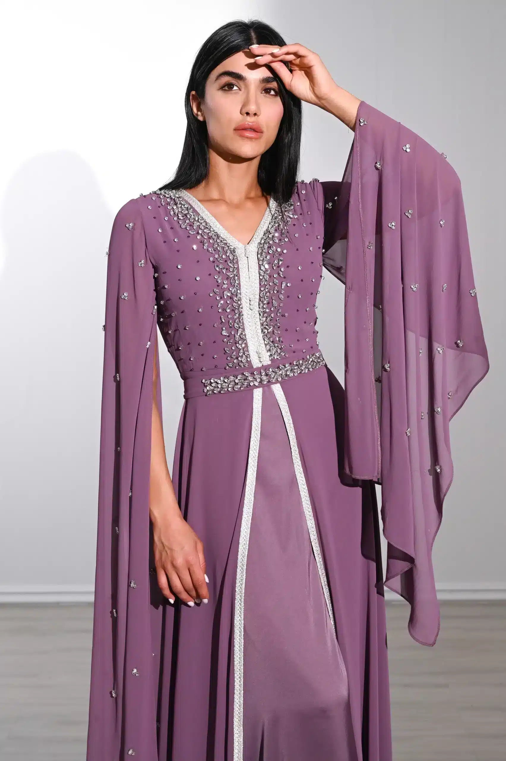 Embellished Flute Sleeve Chiffon Kaftan