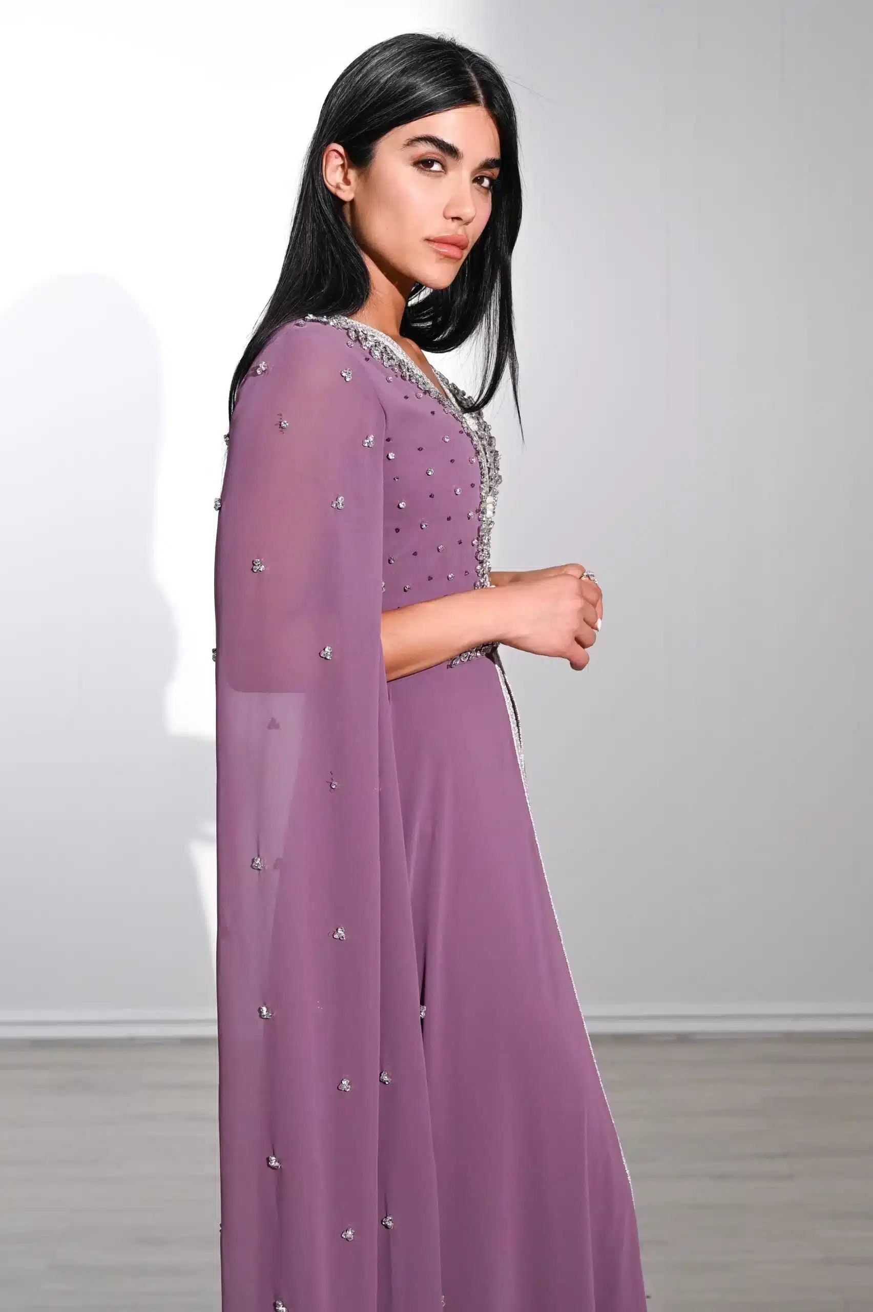 Embellished Flute Sleeve Chiffon Kaftan