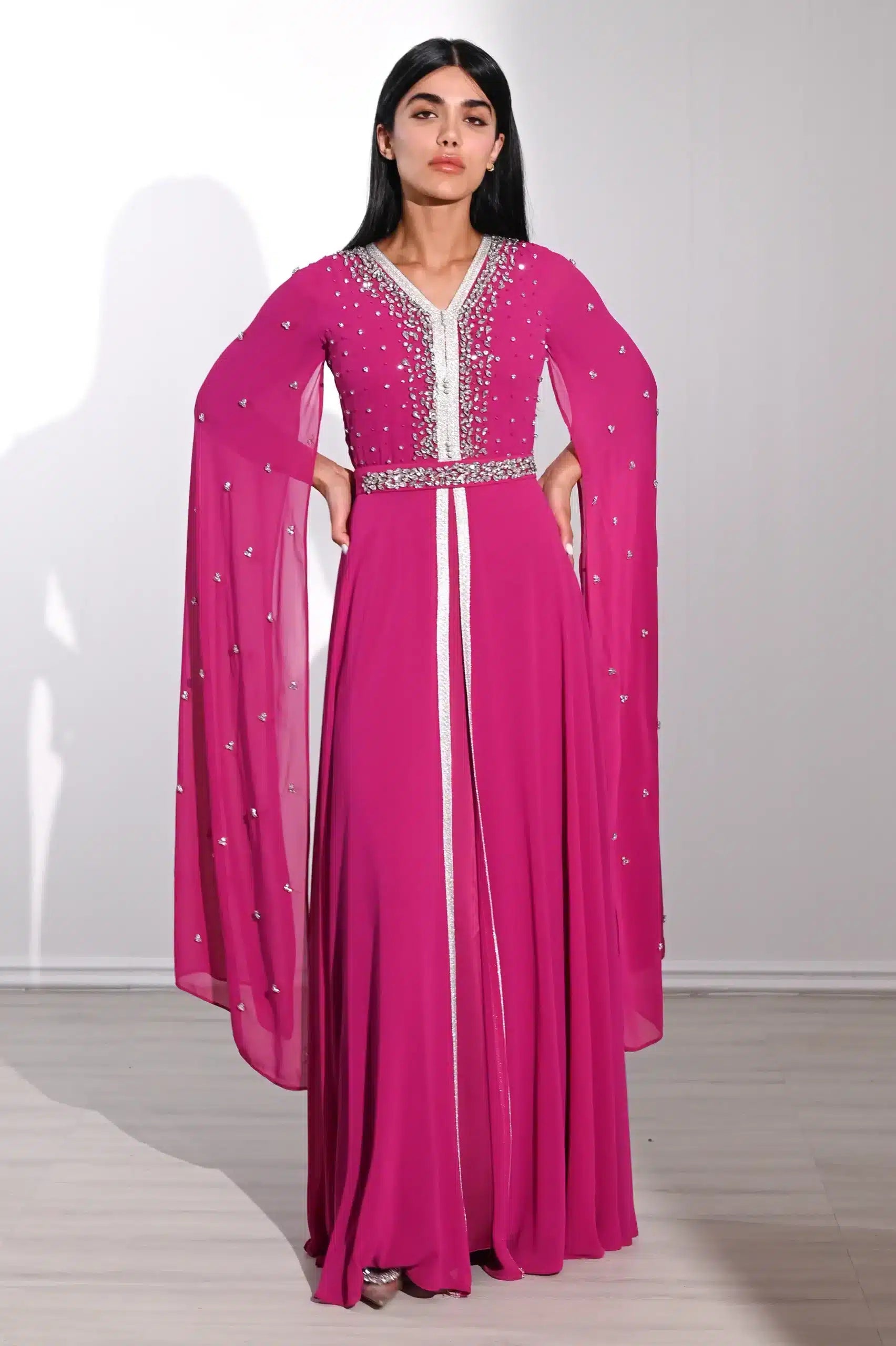 Embellished Flute Sleeve Chiffon Kaftan