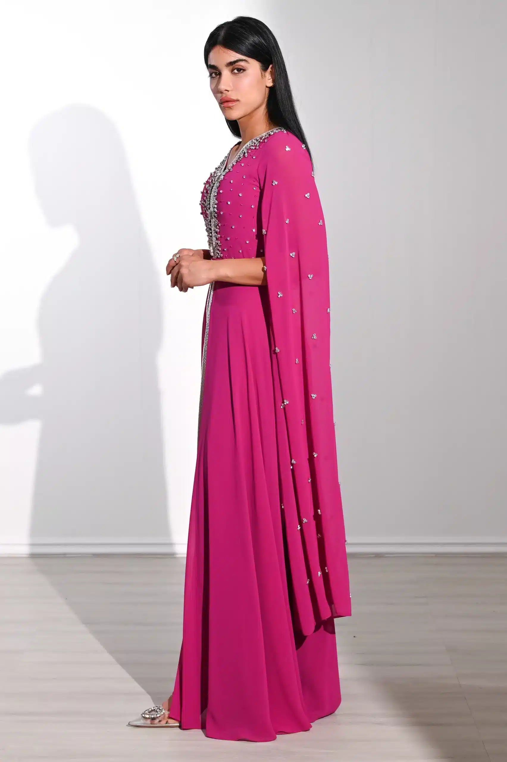 Embellished Flute Sleeve Chiffon Kaftan