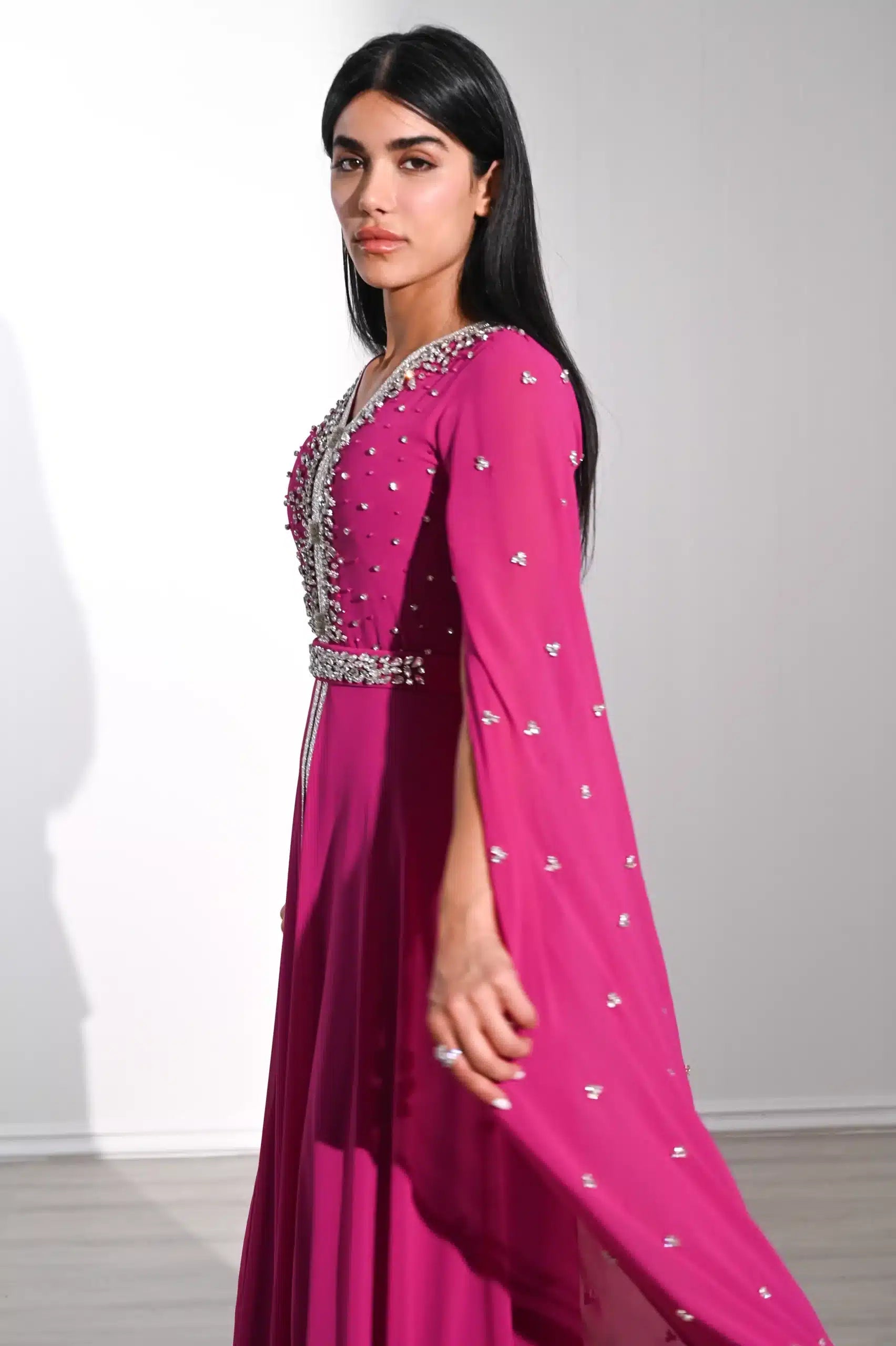 Embellished Flute Sleeve Chiffon Kaftan