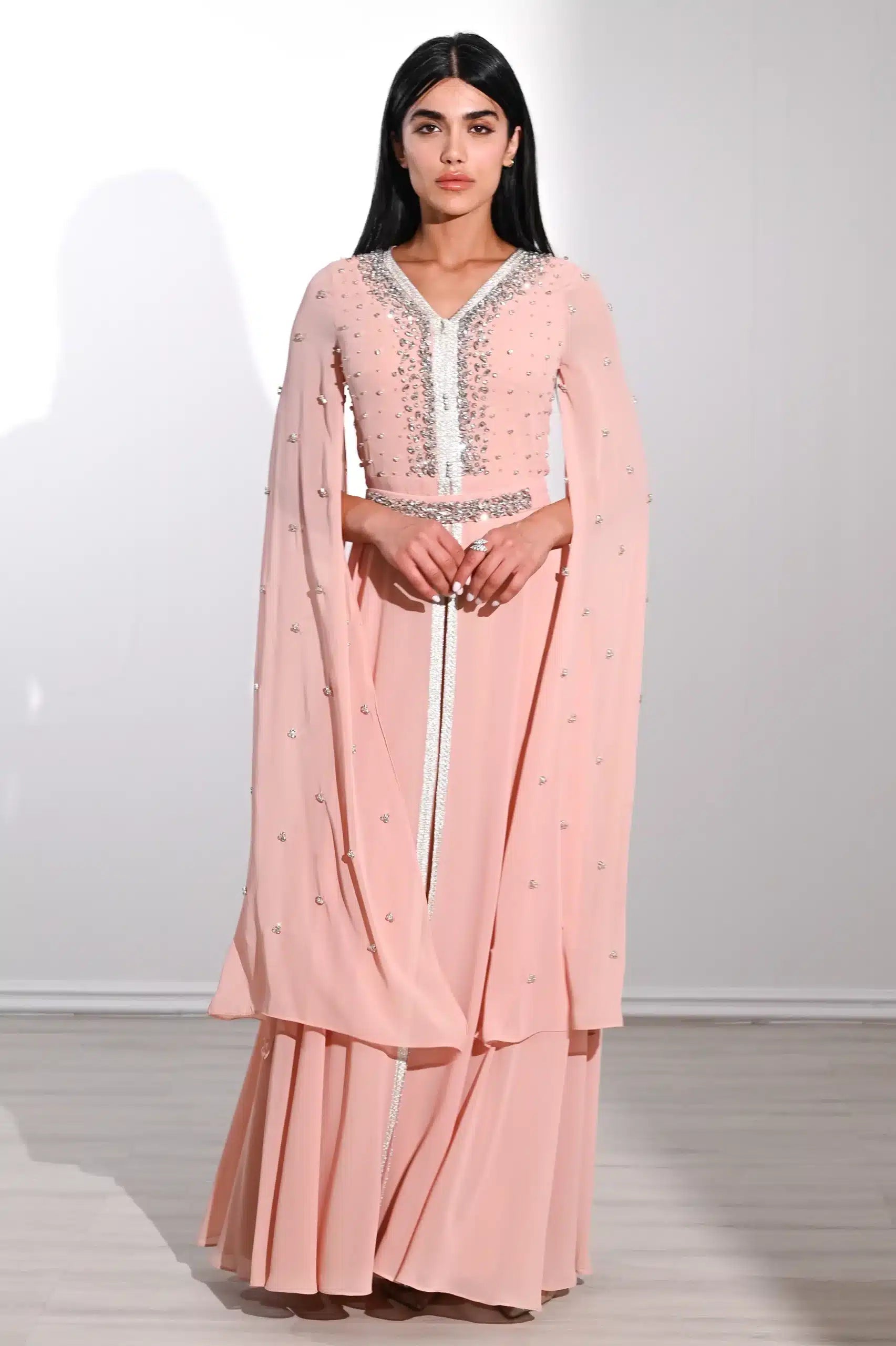 Embellished Flute Sleeve Chiffon Kaftan