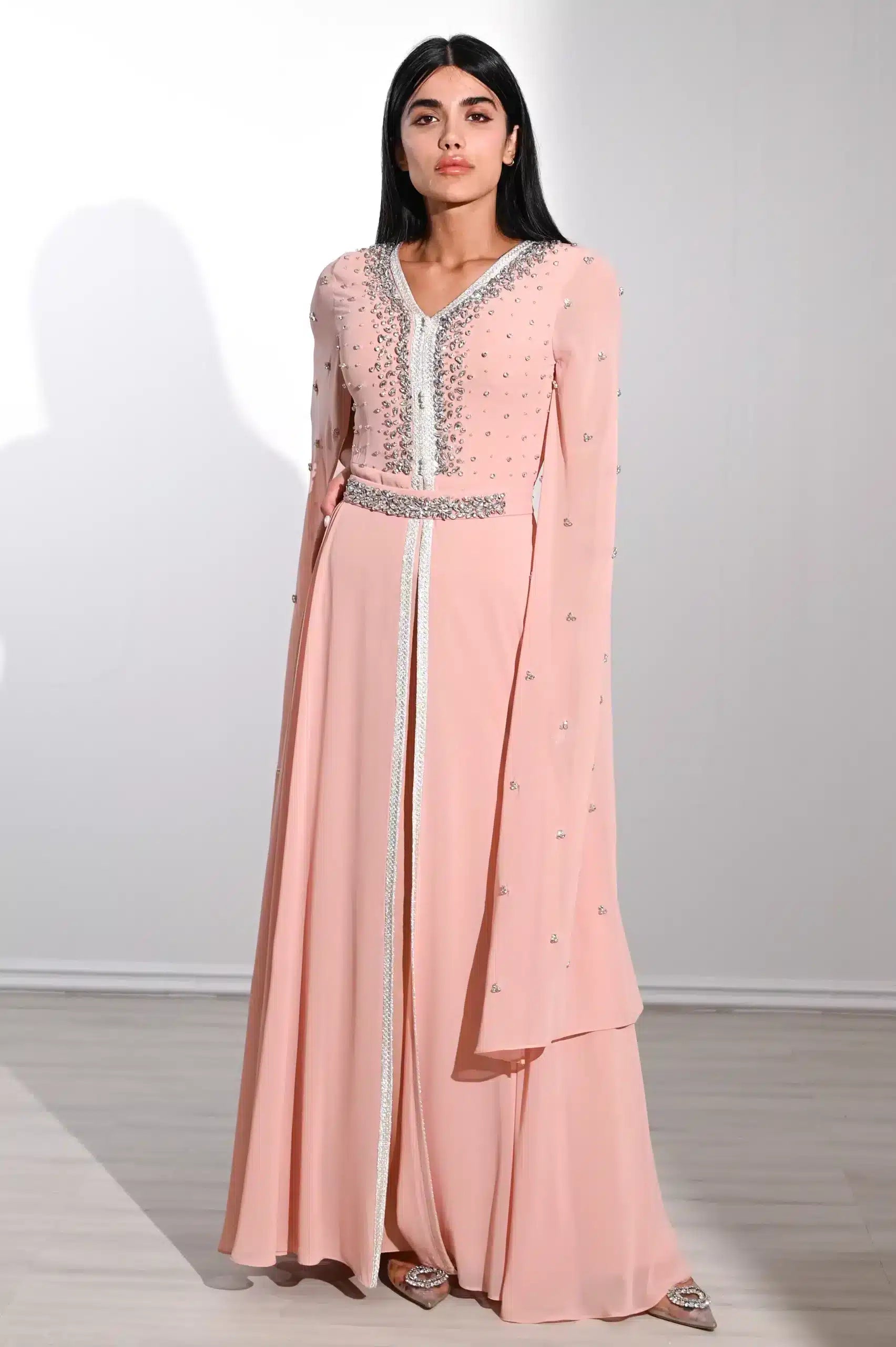 Embellished Flute Sleeve Chiffon Kaftan