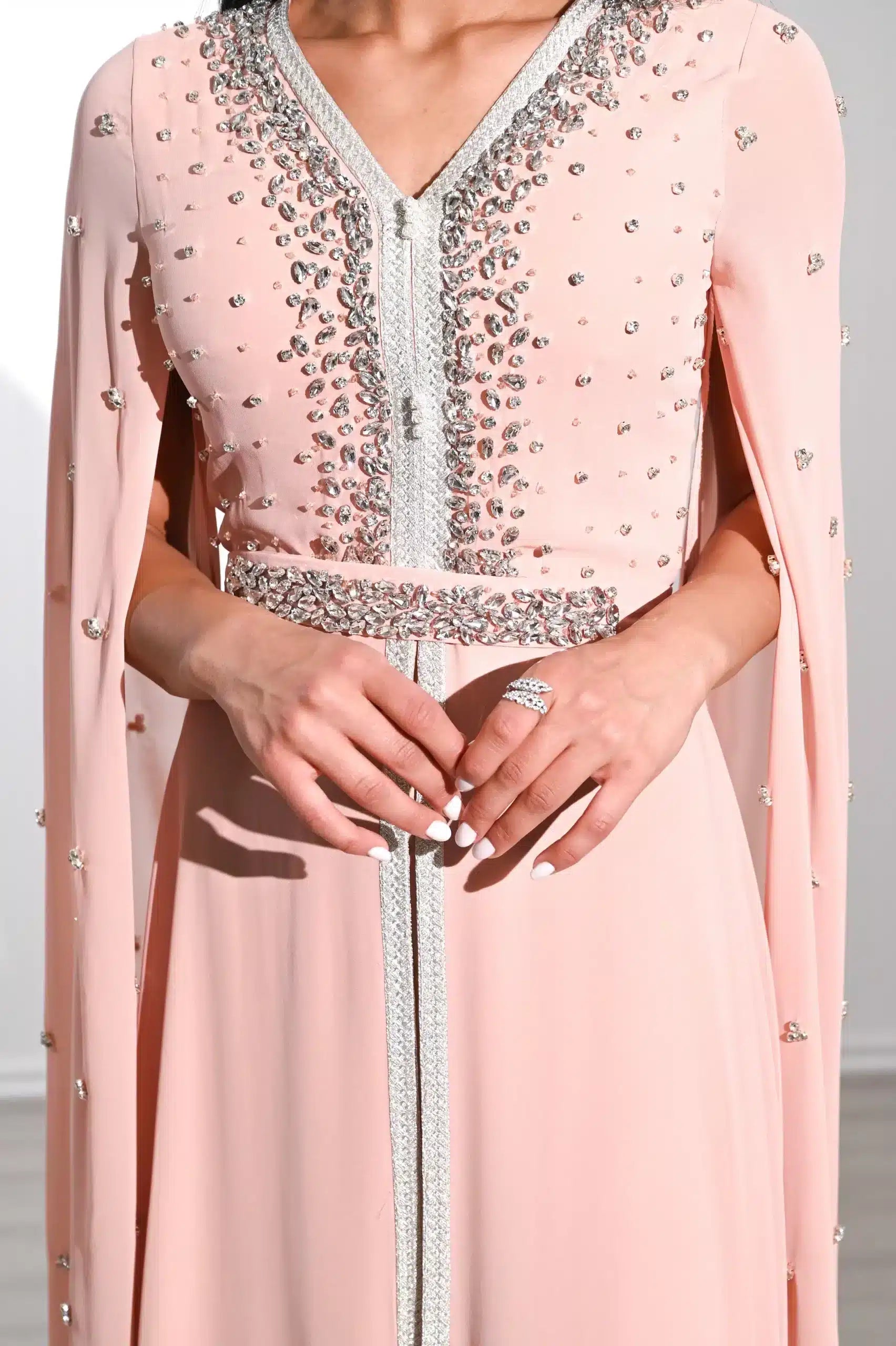 Embellished Flute Sleeve Chiffon Kaftan