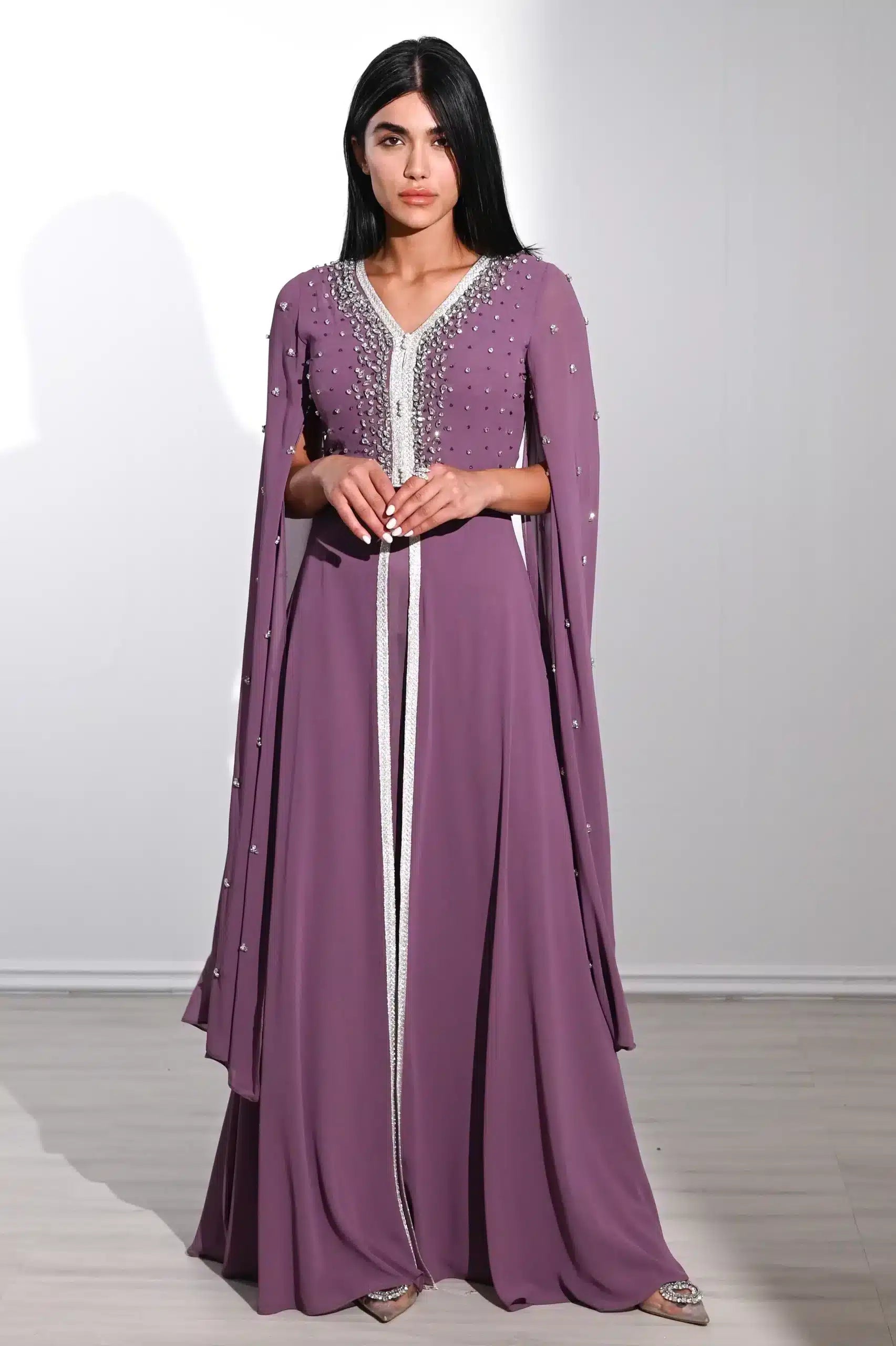 Embellished Flute Sleeve Chiffon Kaftan