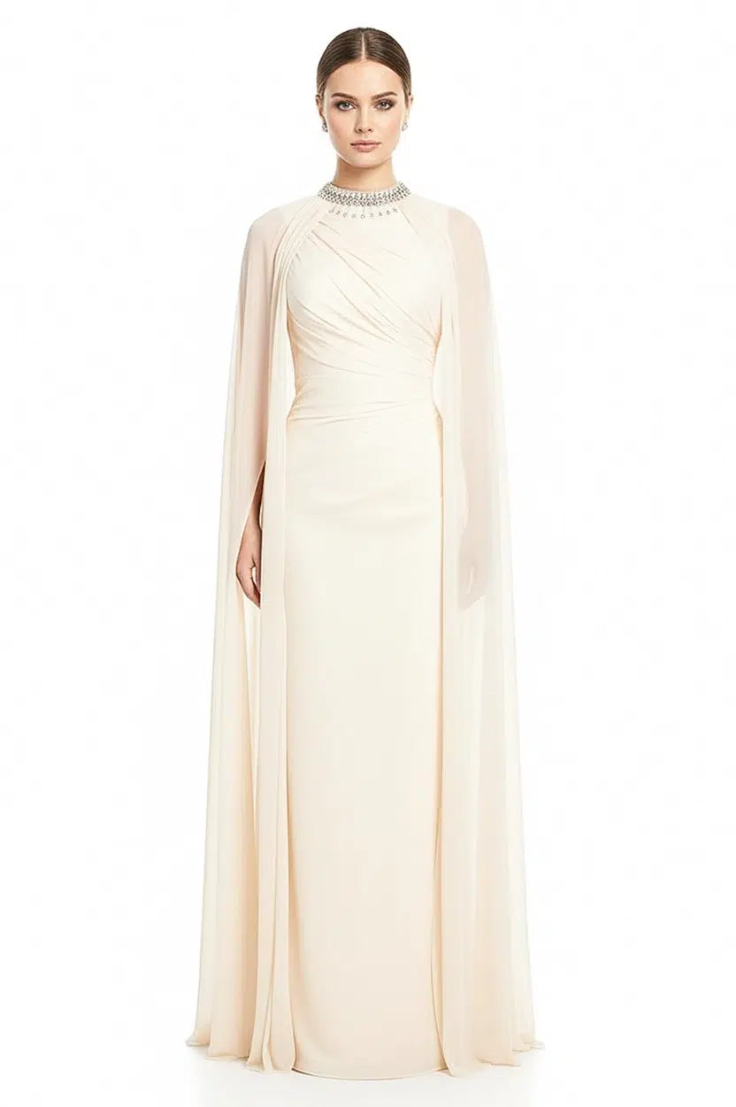 Embellished Neck Gathered Organza Dress