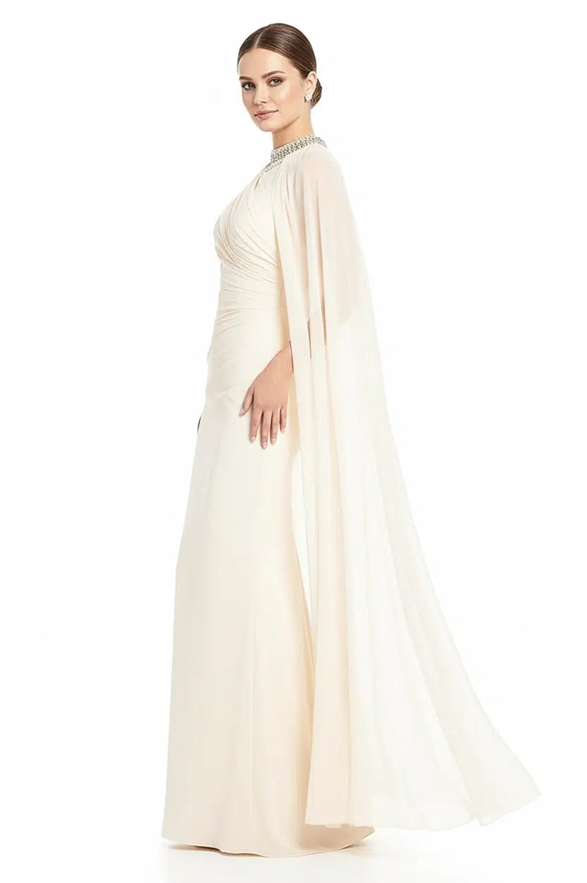 Embellished Neck Gathered Organza Dress