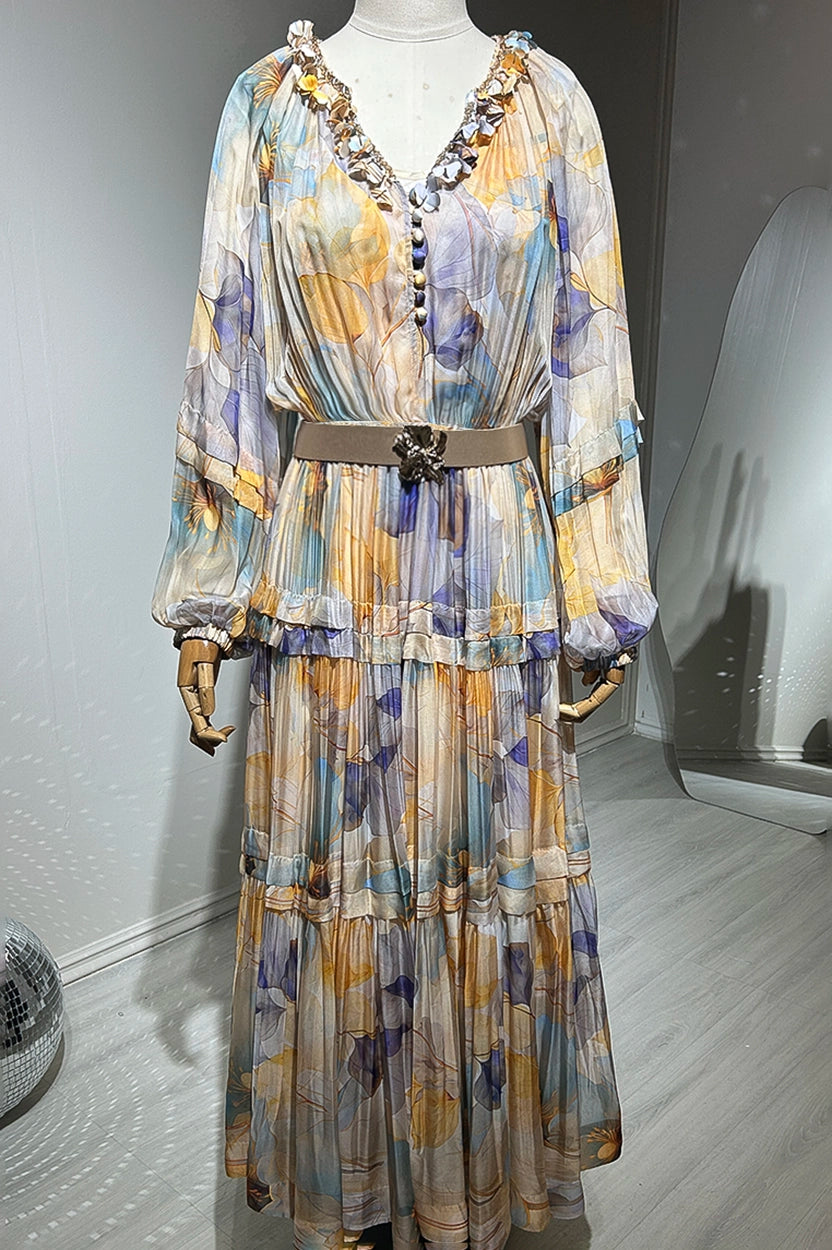 Embellished Bust Gathered Waist Chiffon