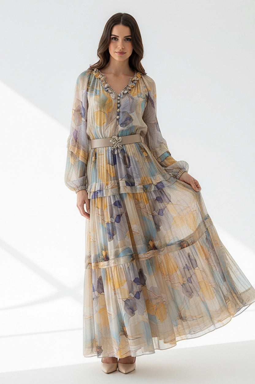 Embellished Bust Gathered Waist Chiffon