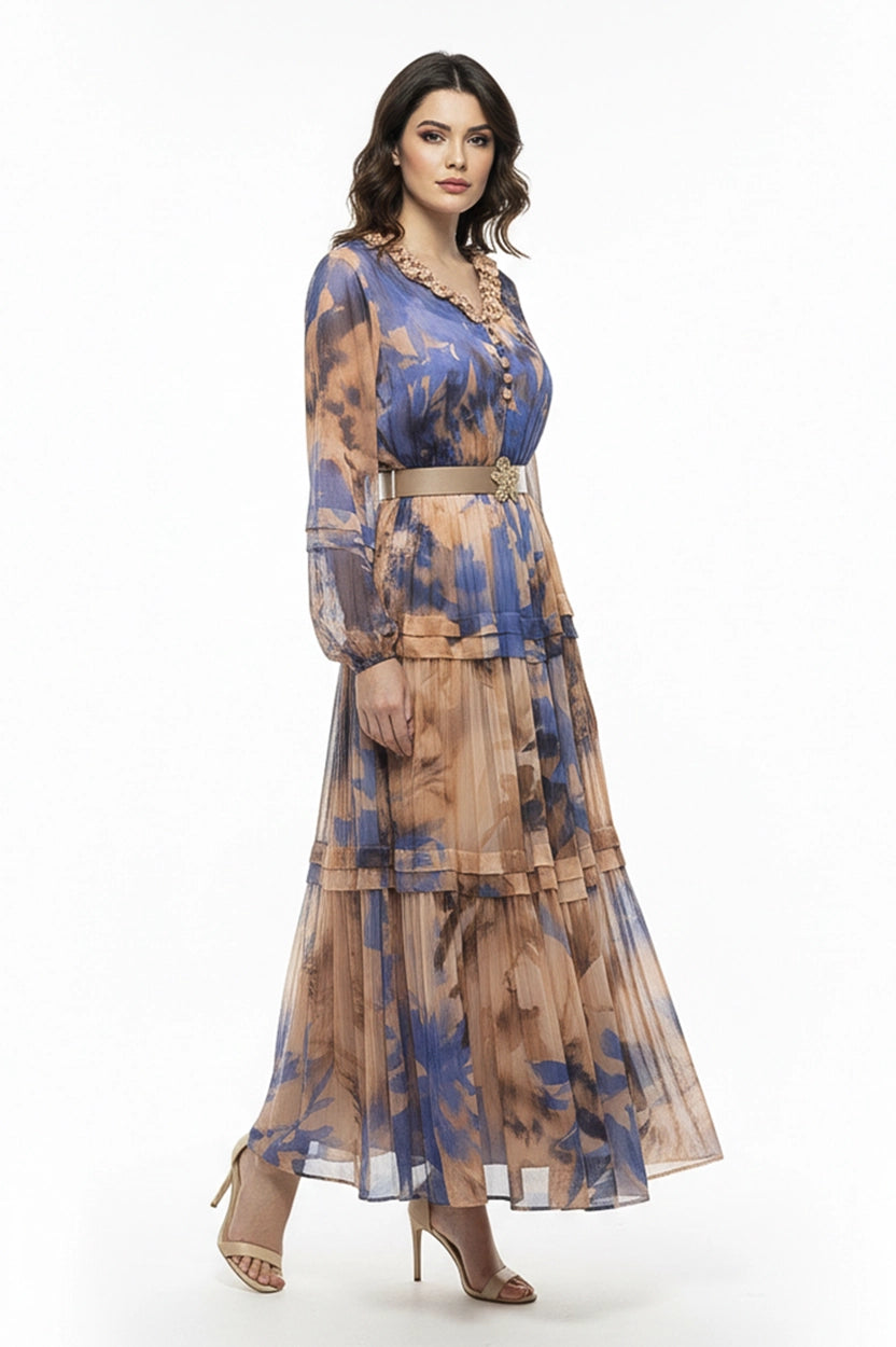 Embellished Bust Gathered Waist Chiffon