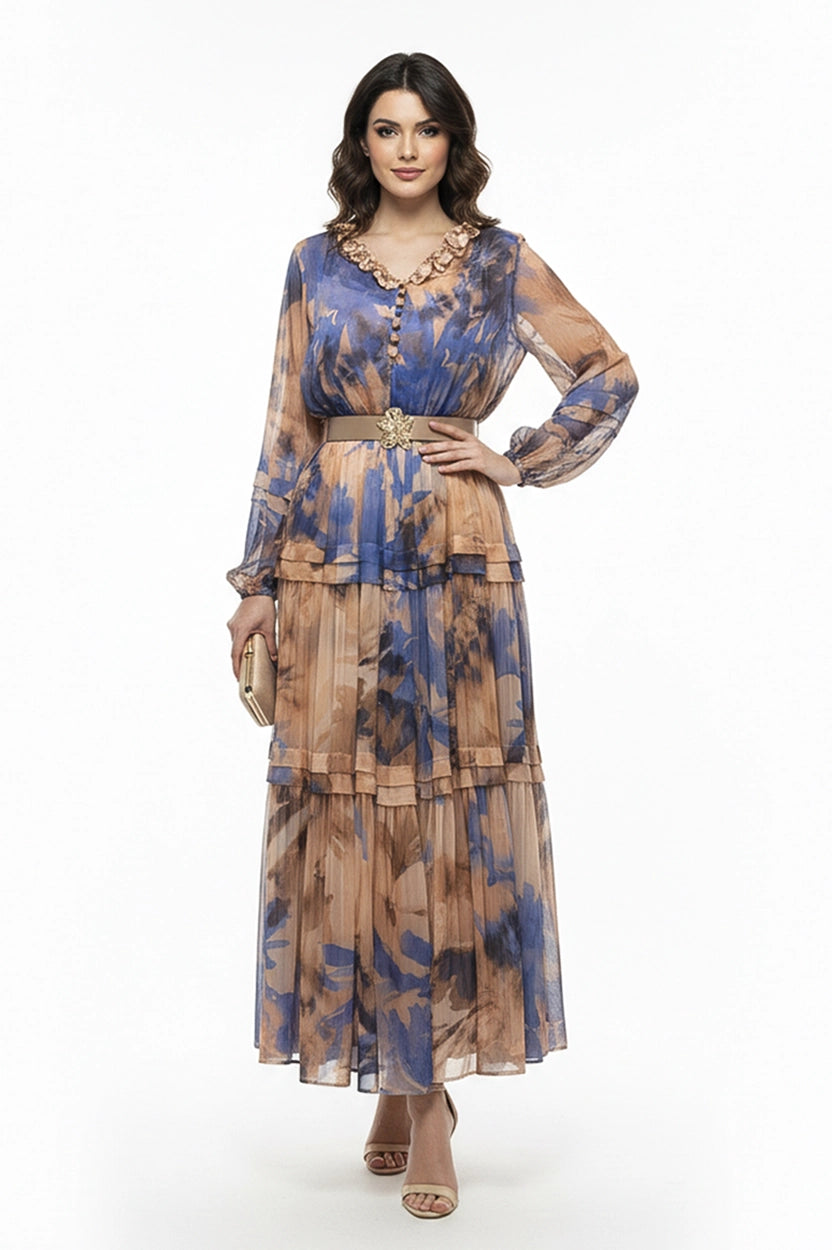 Embellished Bust Gathered Waist Chiffon