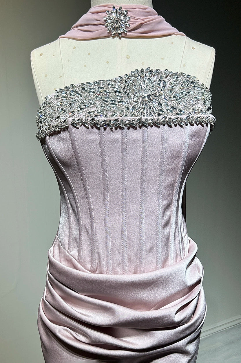 Embellished Corset Draped Waist Crepe Dress