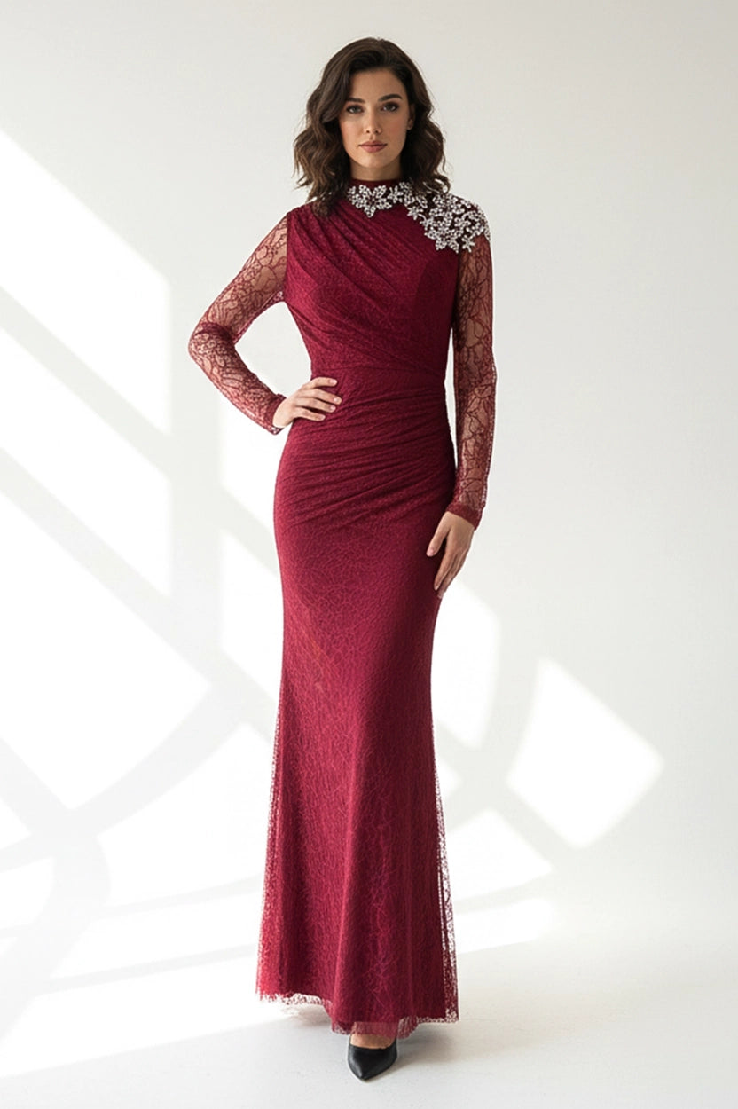 Embellished Shoulder High Neck Dantel