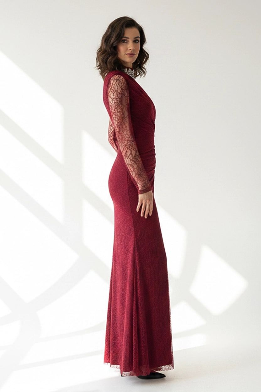 Embellished Shoulder High Neck Dantel