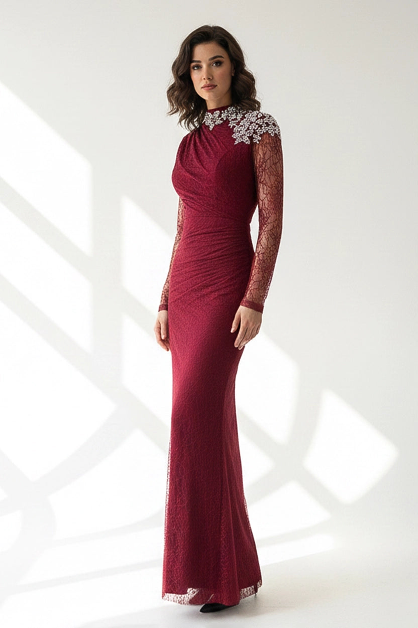 Embellished Shoulder High Neck Dantel