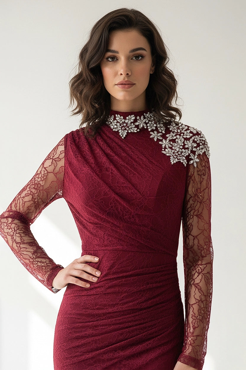 Embellished Shoulder High Neck Dantel