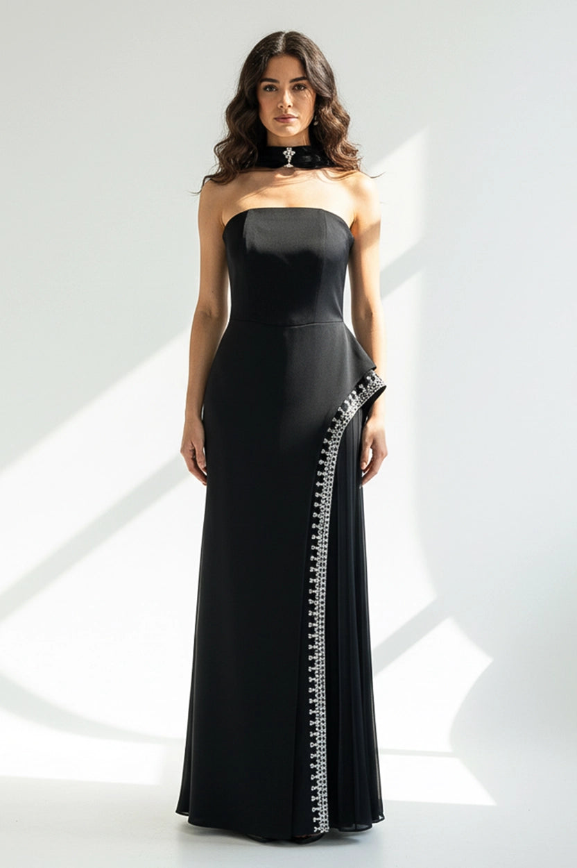 Embellished Slit Crepe Dress