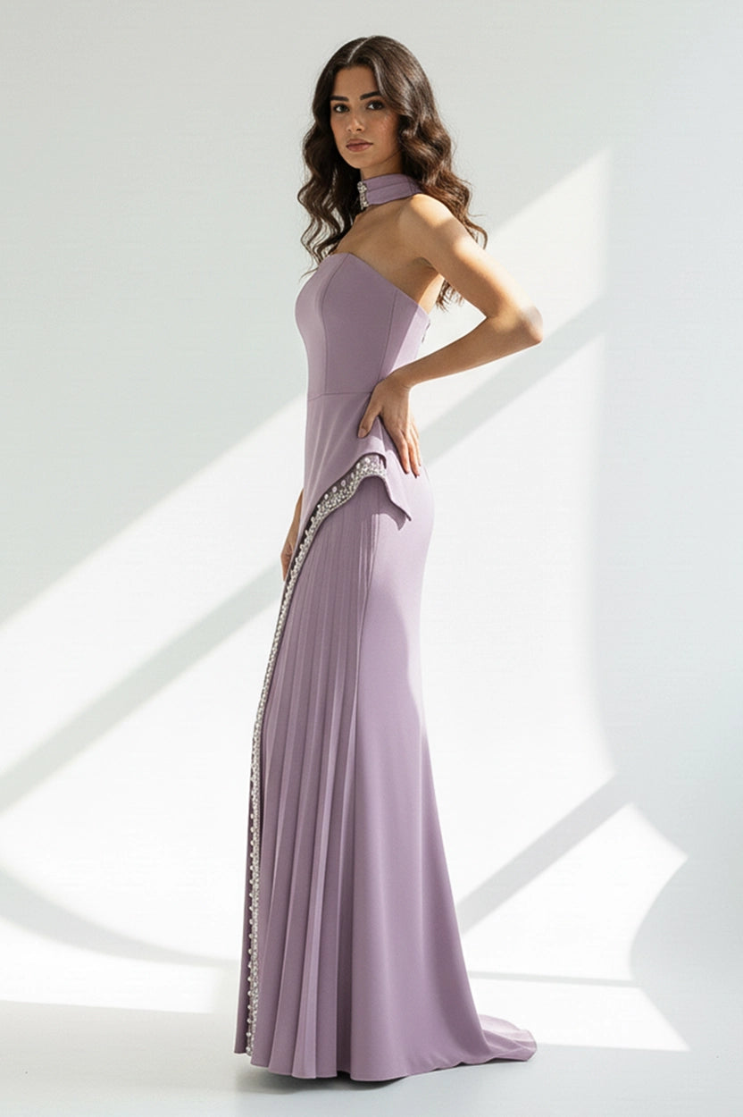 Embellished Slit Crepe Dress