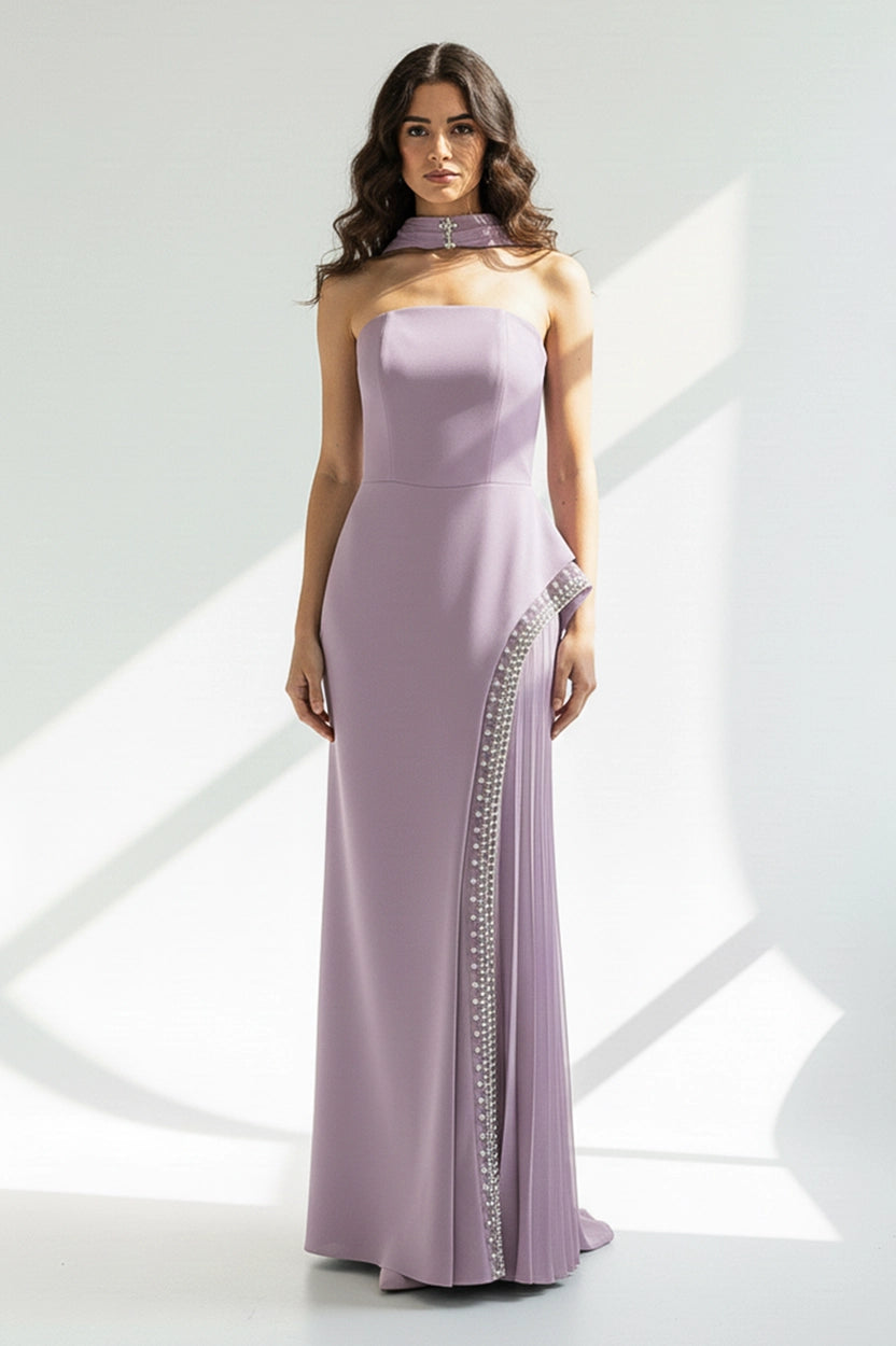 Embellished Slit Crepe Dress
