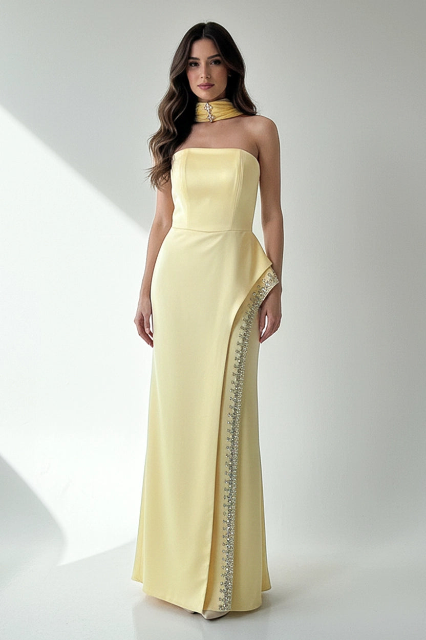 Embellished Slit Crepe Dress