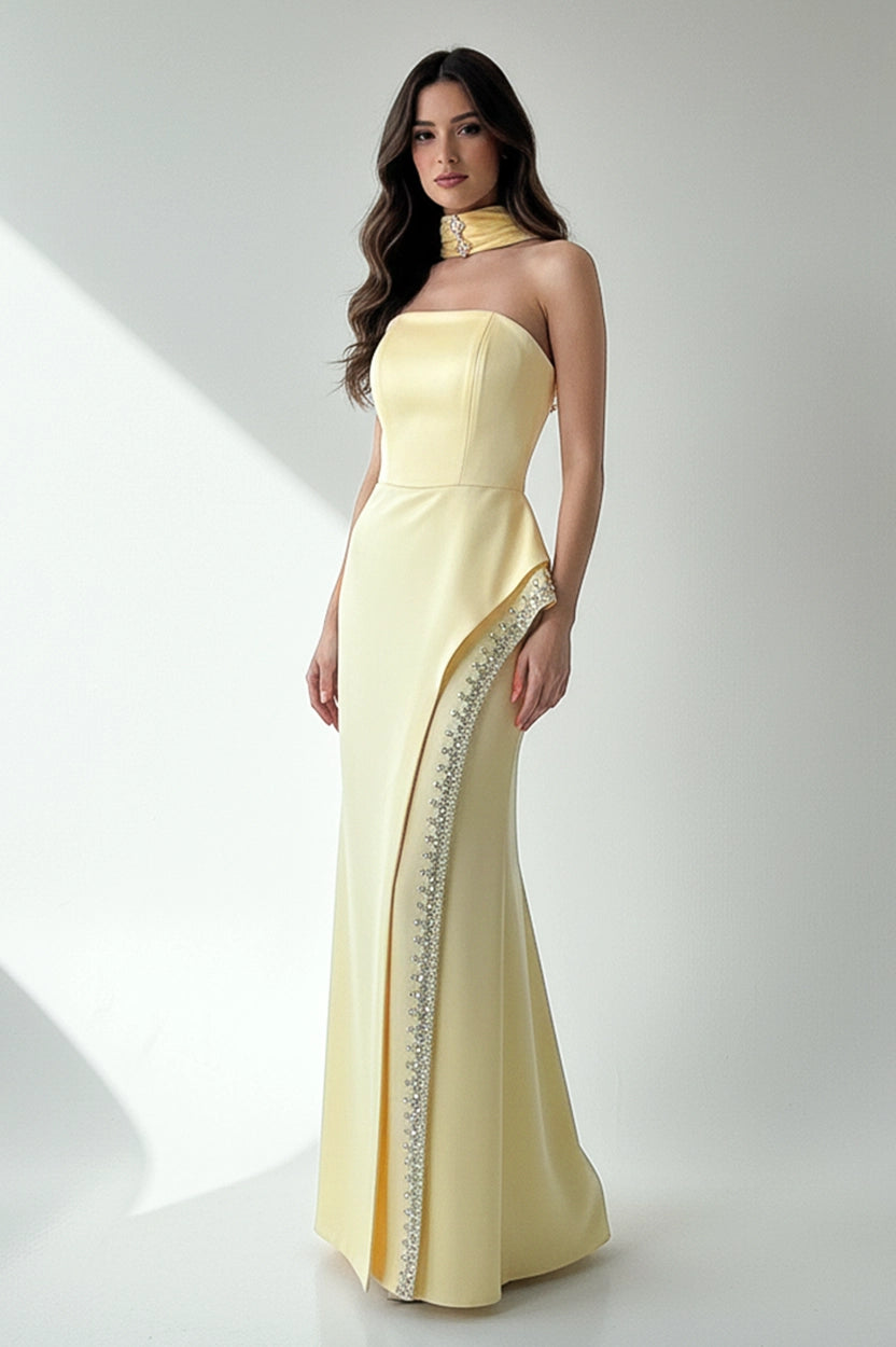 Embellished Slit Crepe Dress