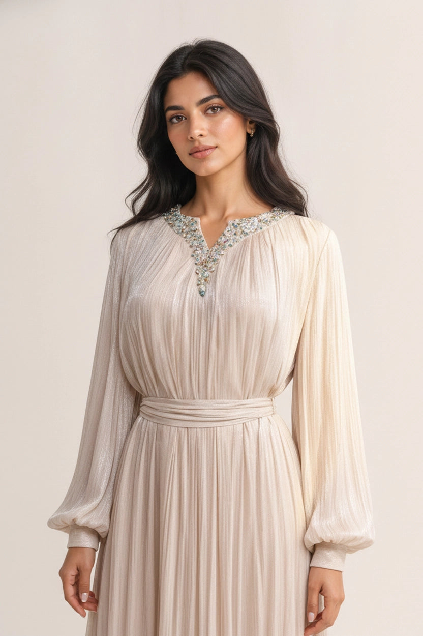 Embellished V-Neck Organza Jalabiya