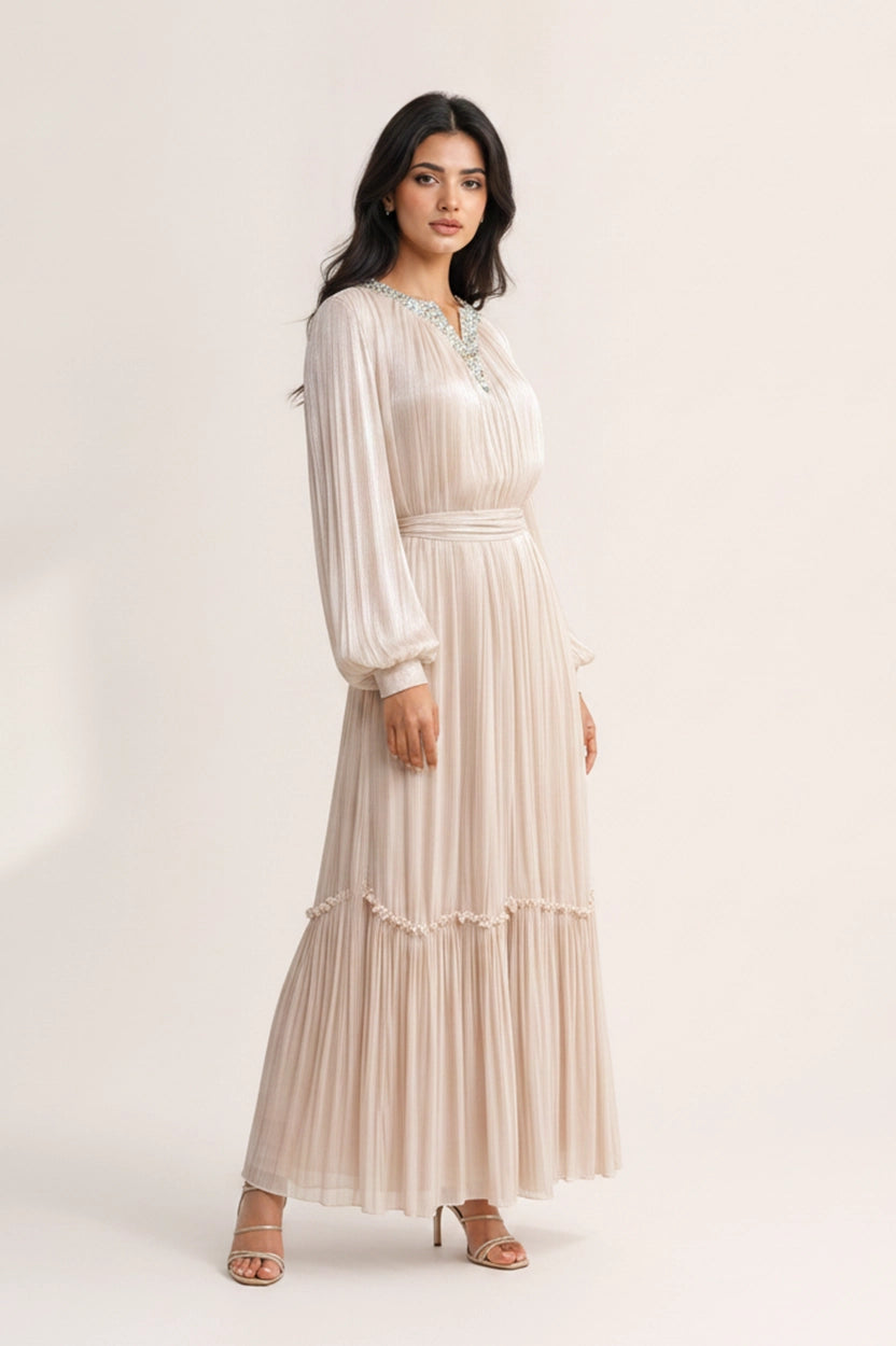 Embellished V-Neck Organza Jalabiya