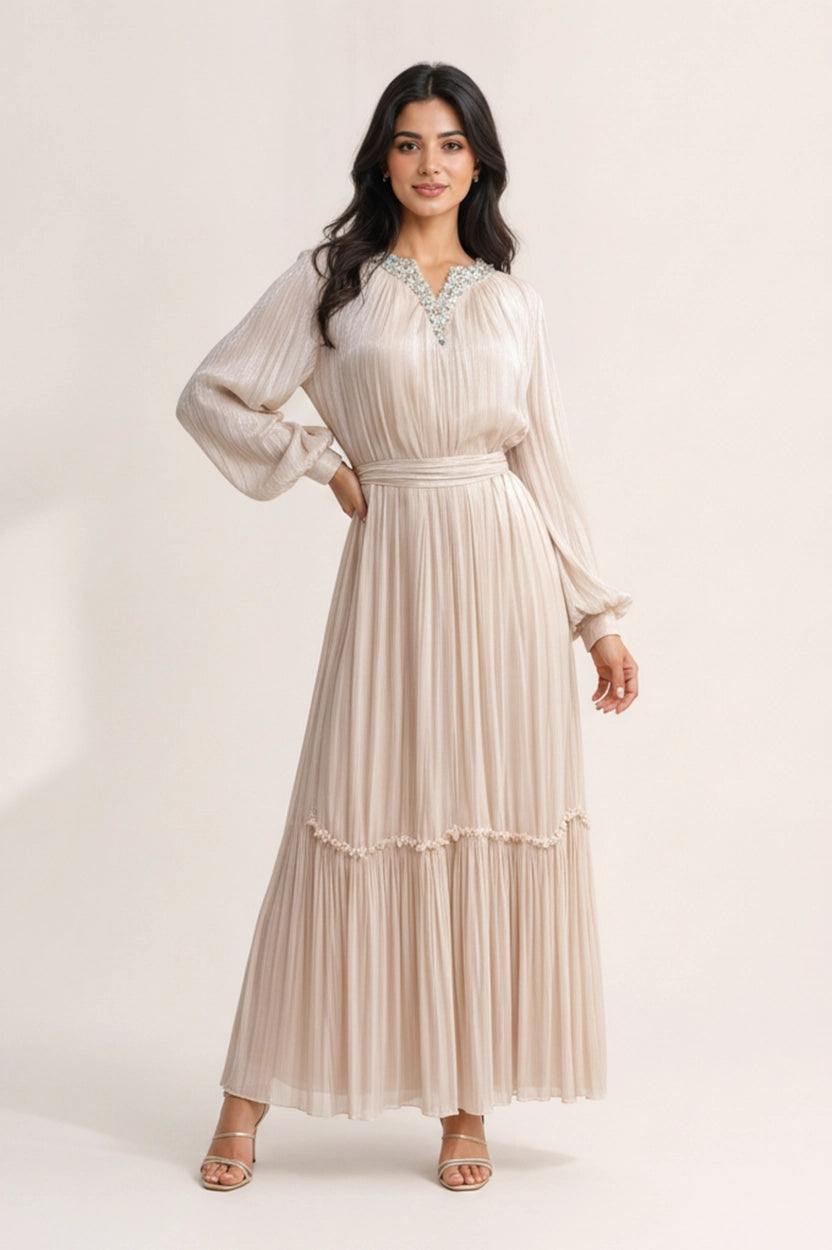Embellished V-Neck Organza Jalabiya