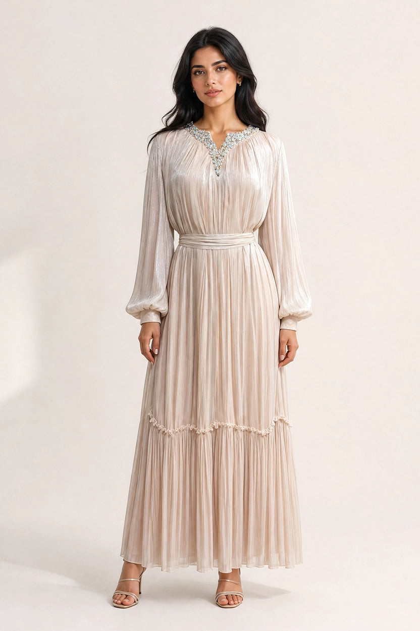 Embellished V-Neck Organza Jalabiya