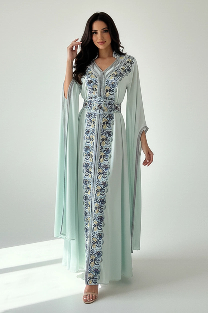 Embroidered 2 PCS Crepe Kaftan