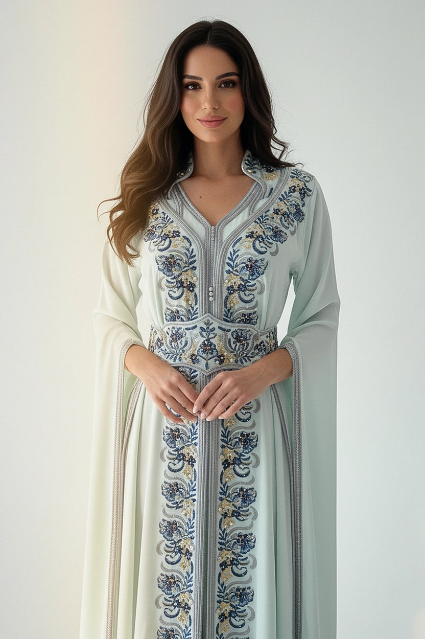 Embroidered 2 PCS Crepe Kaftan