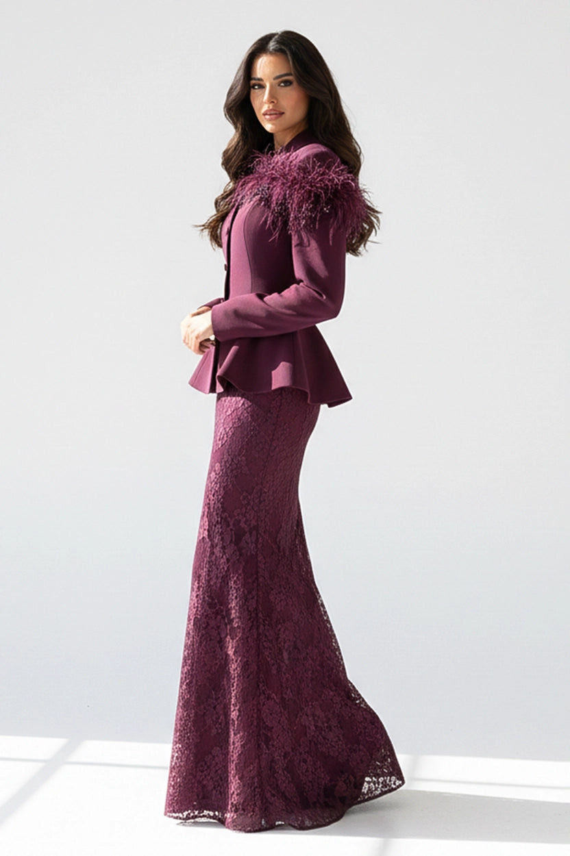 Feathers Square Neck Dantel Set