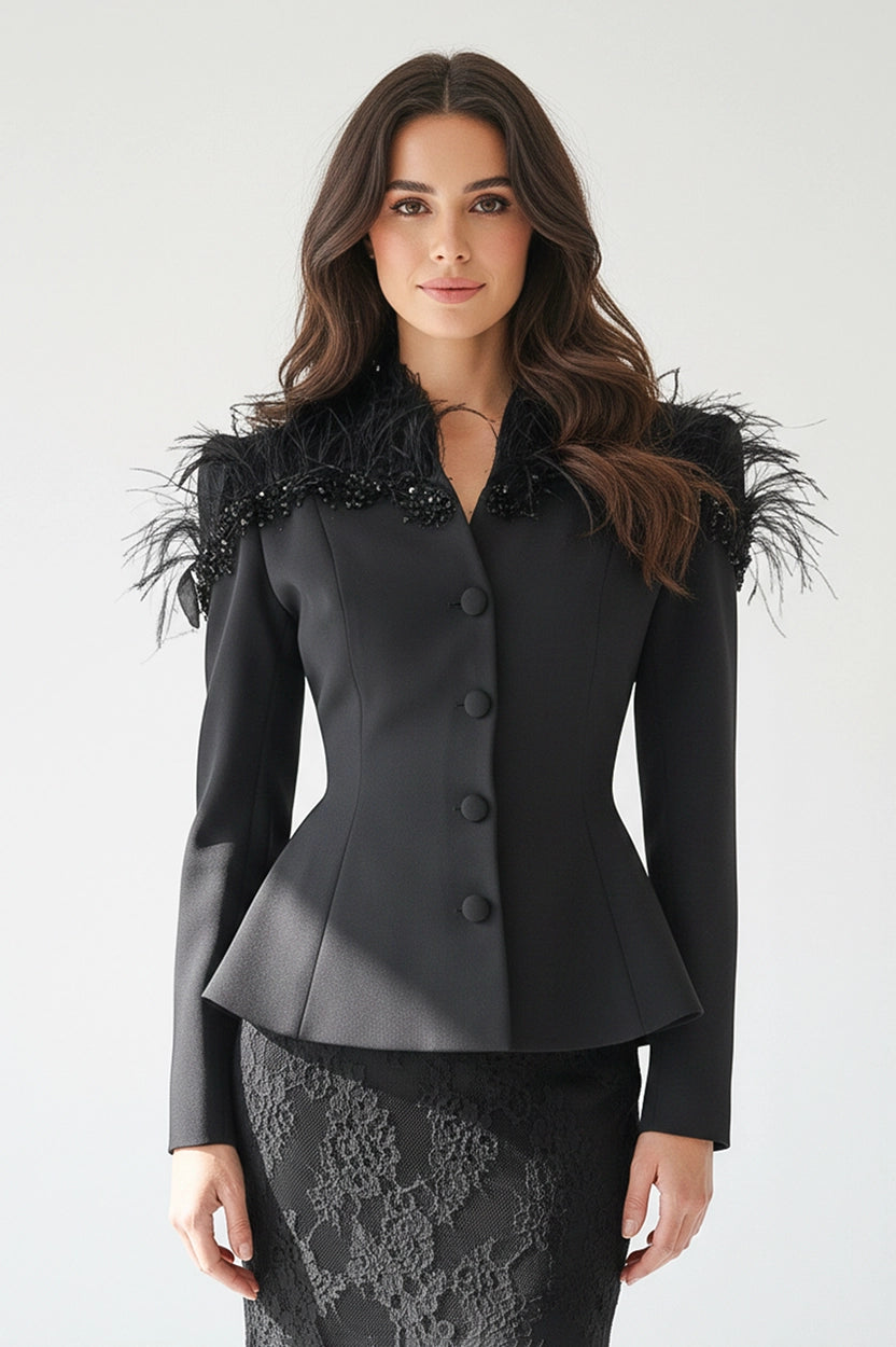 Feathers Square Neck Dantel Set