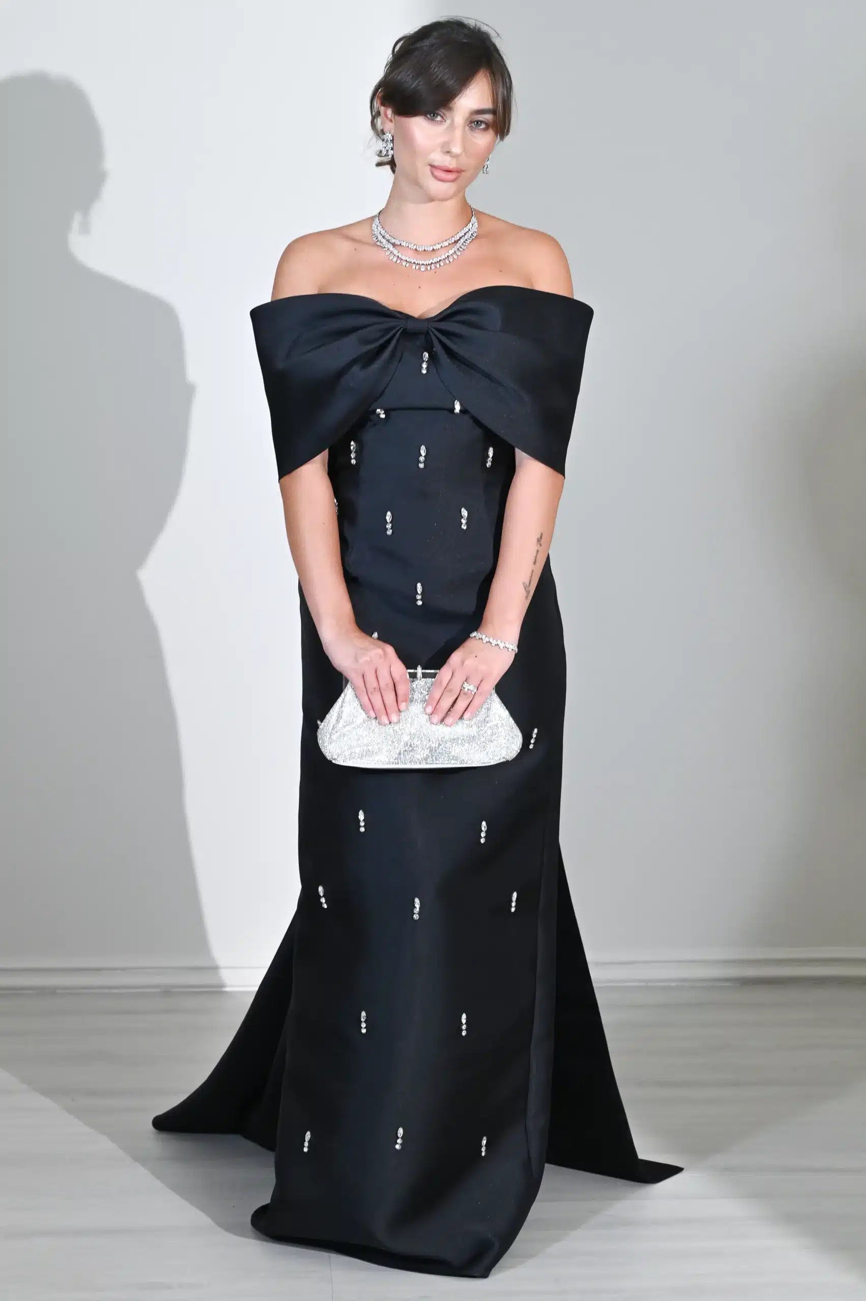 Fionka Shoulder Embellished Taffeta Dress