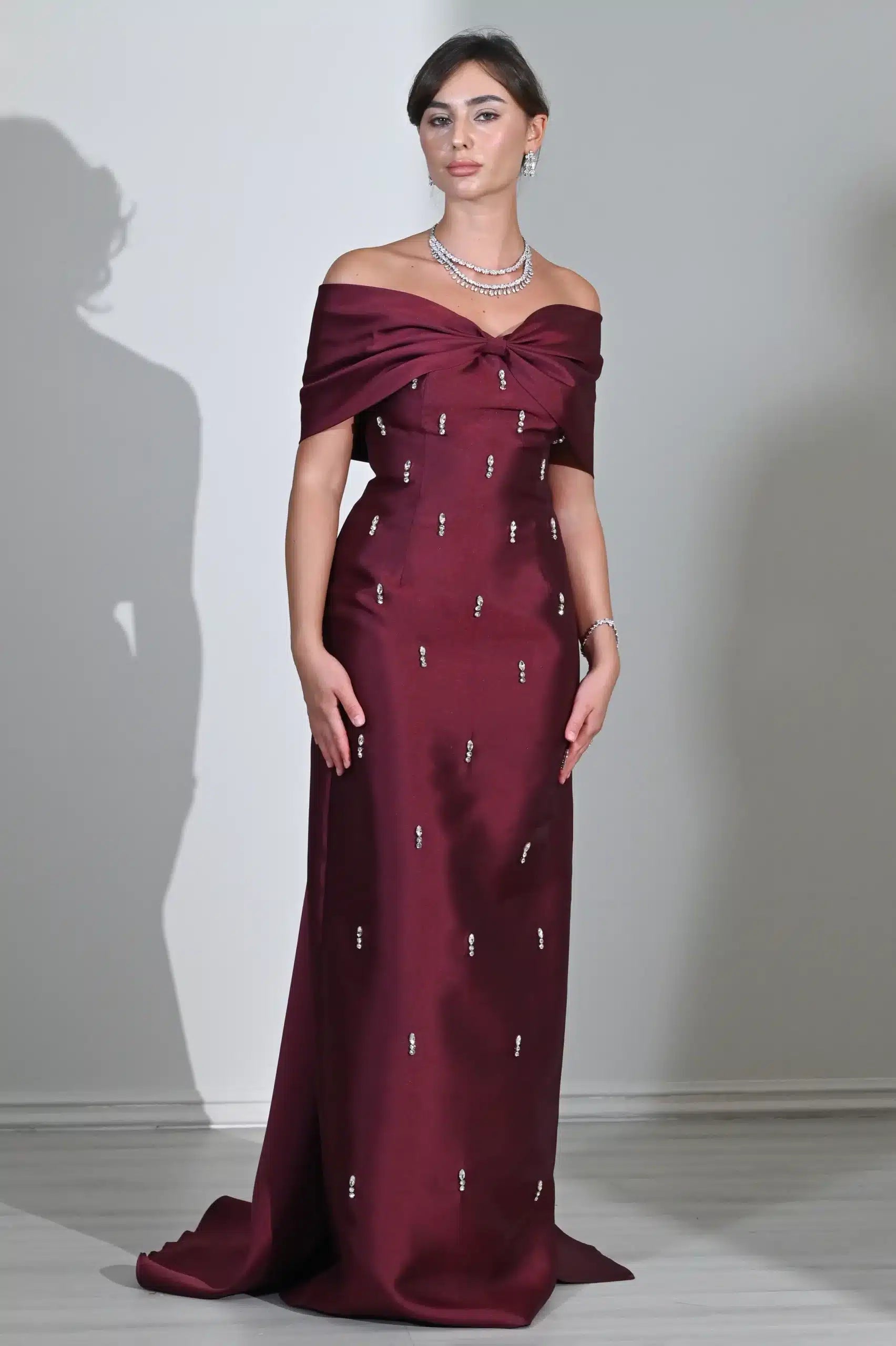Fionka Shoulder Embellished Taffeta Dress