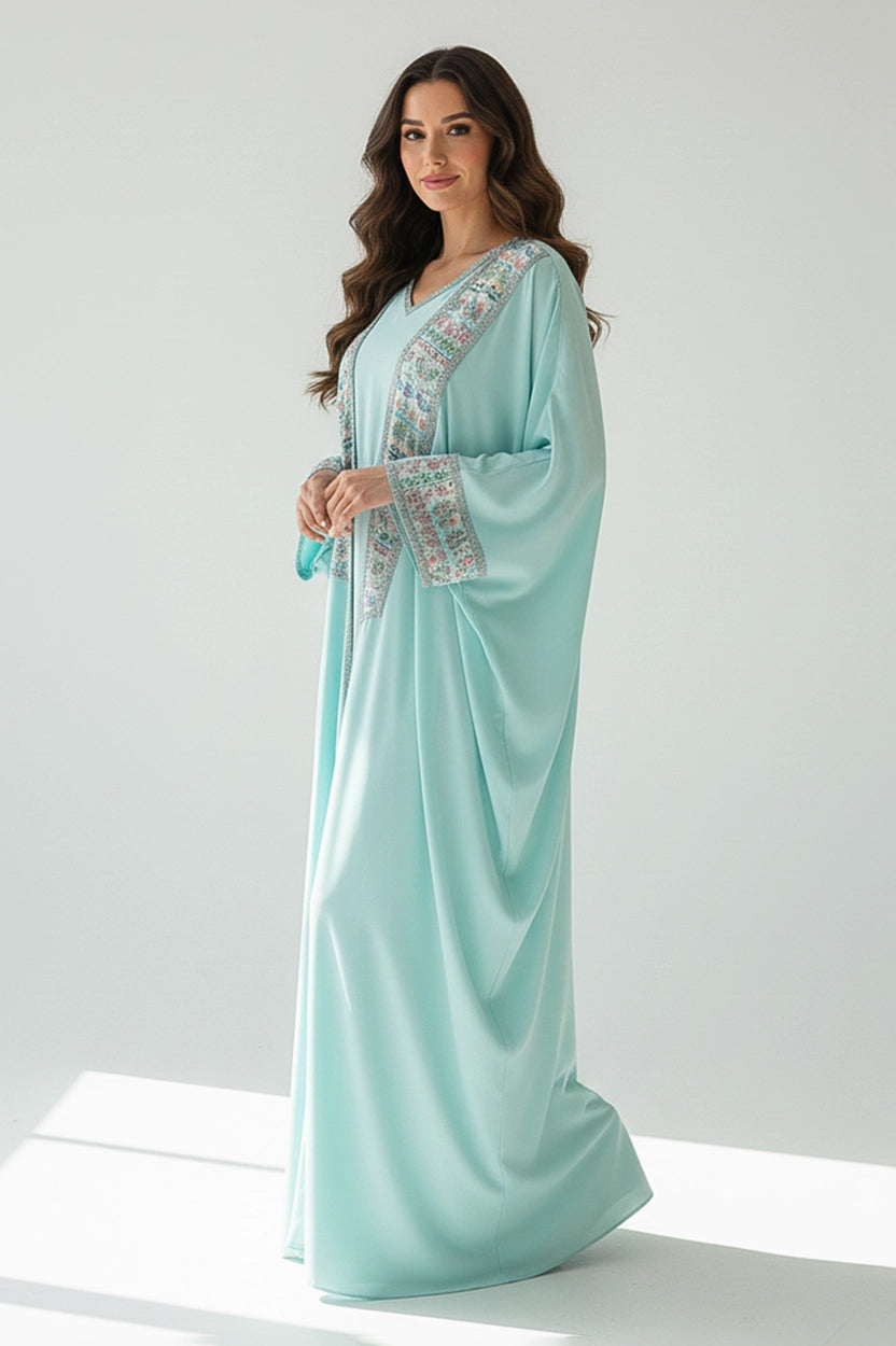 Flare Sleeves Laced Jalabiya Set